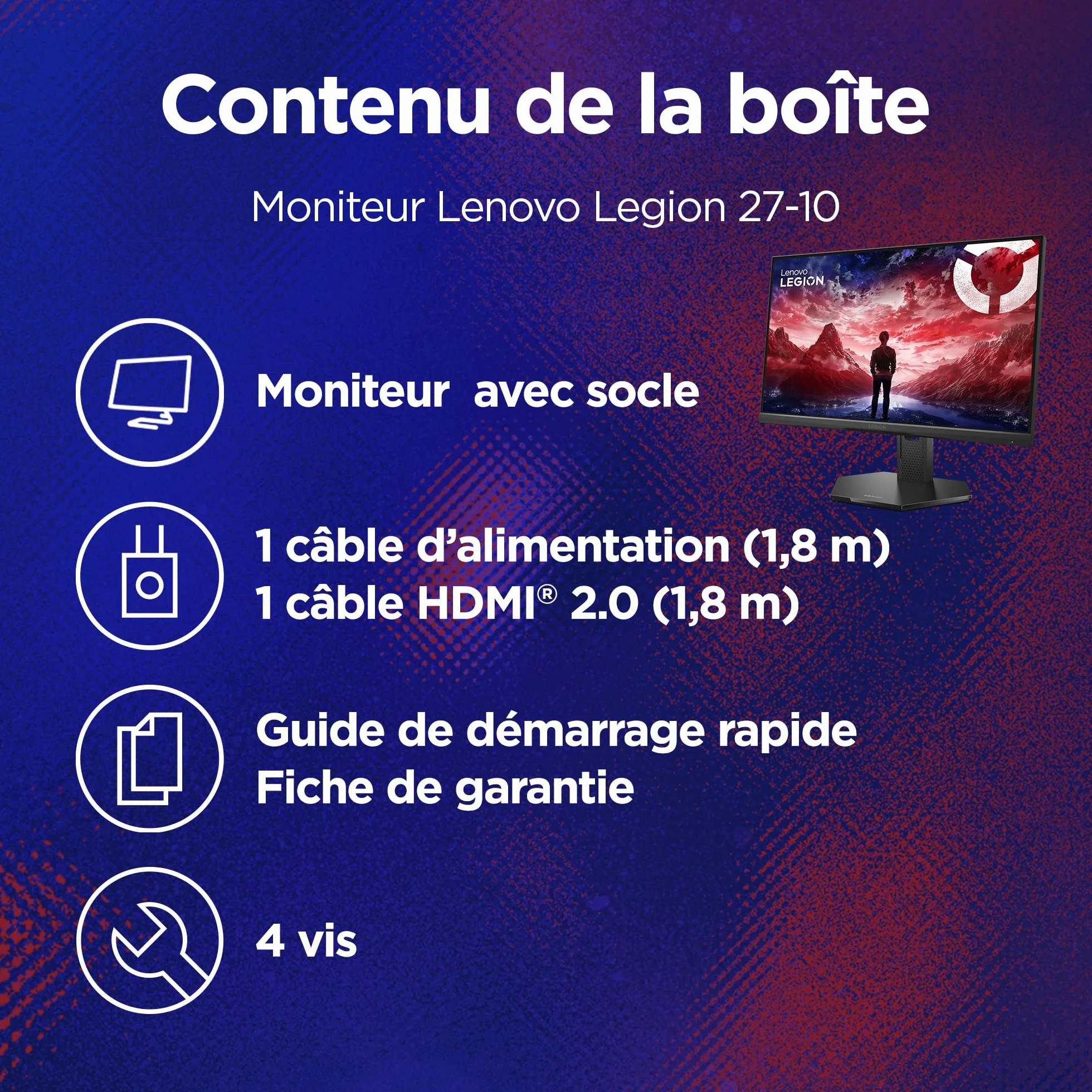 Lenovo Legion 27-10 Écran Gaming 27'' FHD IPS 240Hz 0.5ms 2X HDMI 2.1 DP 1.4 AMD FreeSync Premium Noir