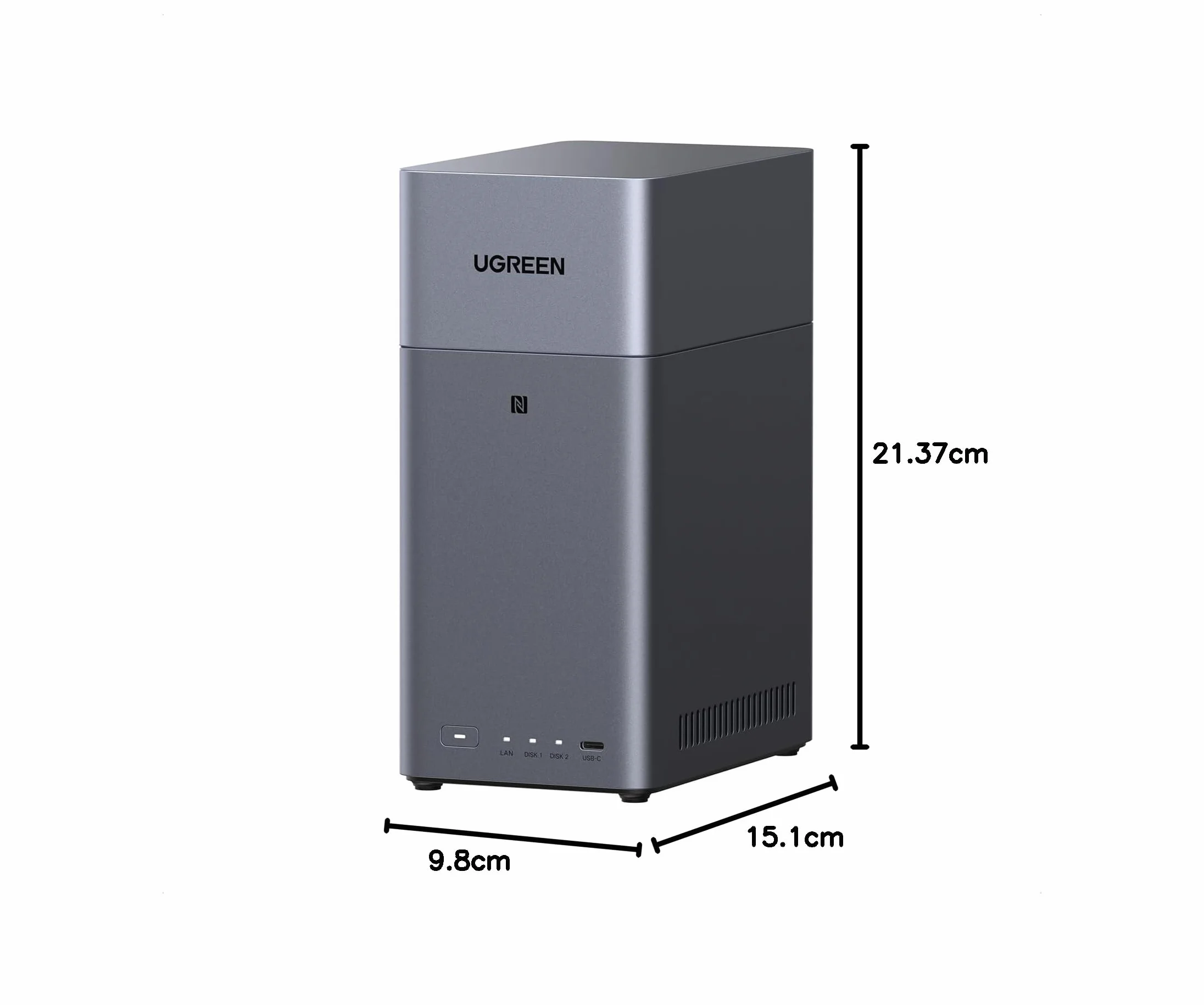 UGREEN NASync DH2300 NAS Bureau 2 Baies 4Go RAM NFC One-Touch LAN 1GbE Album Photo IA