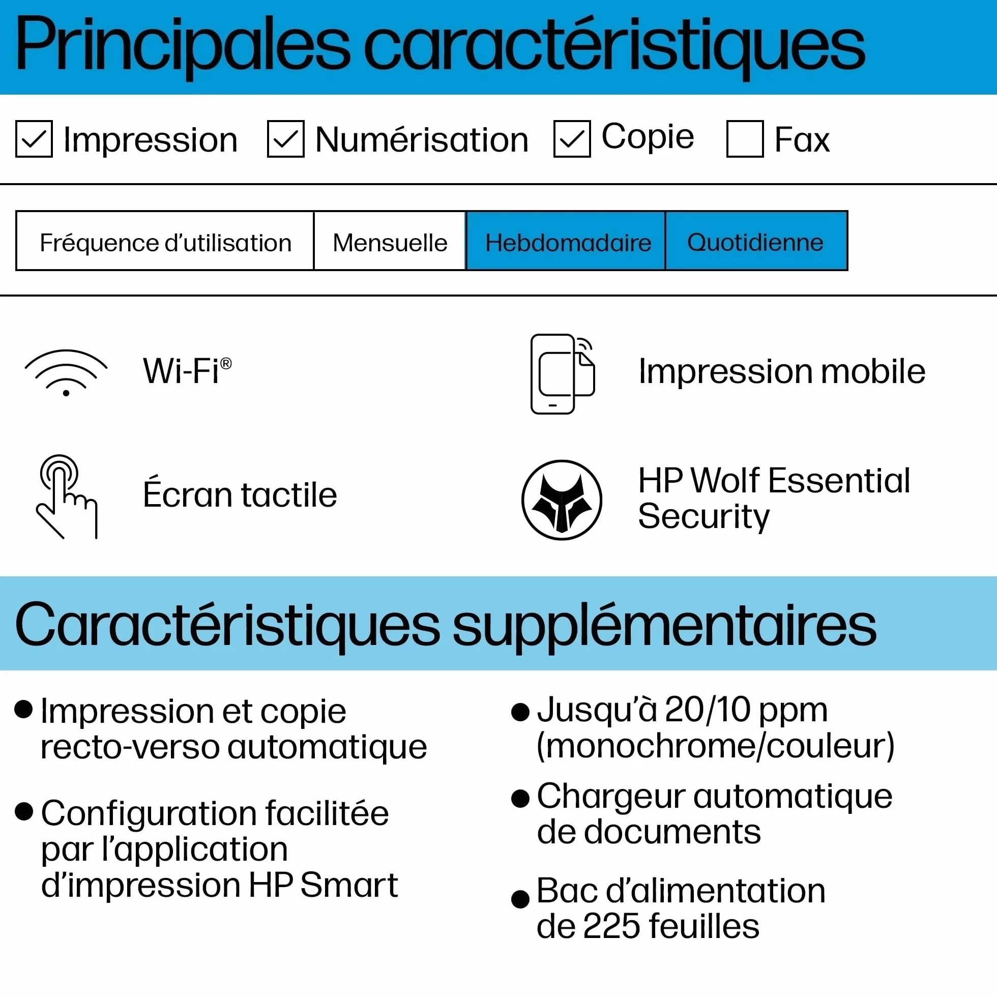 HP OfficeJet Pro 8122e Imprimante Multifonction Jet d'encre A4 Couleur Recto Verso Automatique 20 ppm Wi-Fi