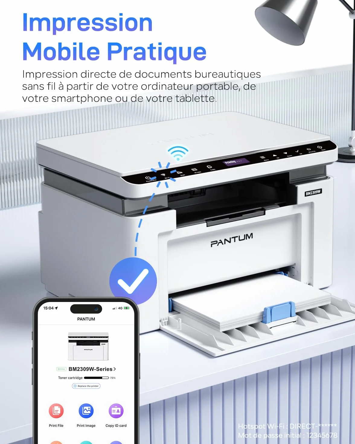 PANTUM BM2309W imprimante Laser Multifonction Noir et Blanc WiFi directe