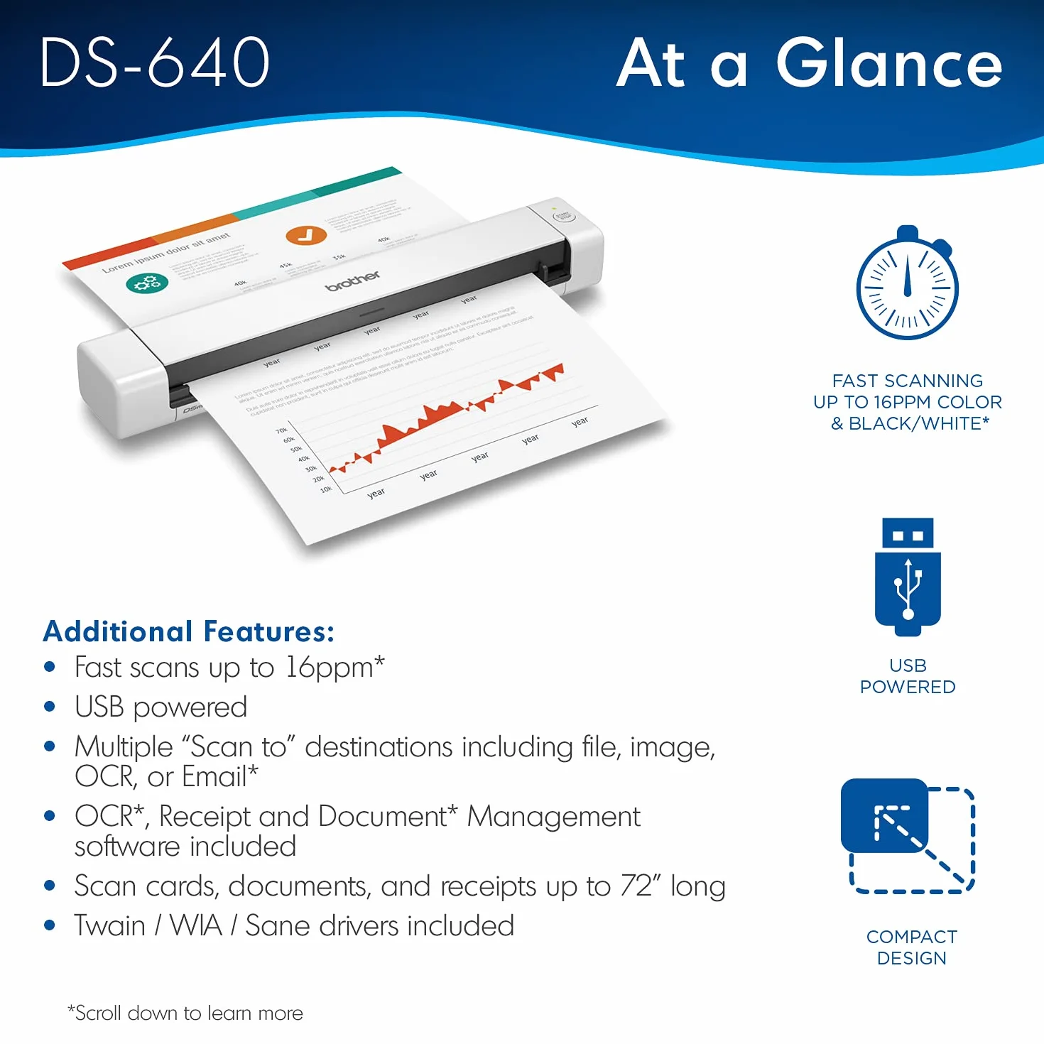 Brother RDS-640 Scanner de documents mobile compact renouvelé