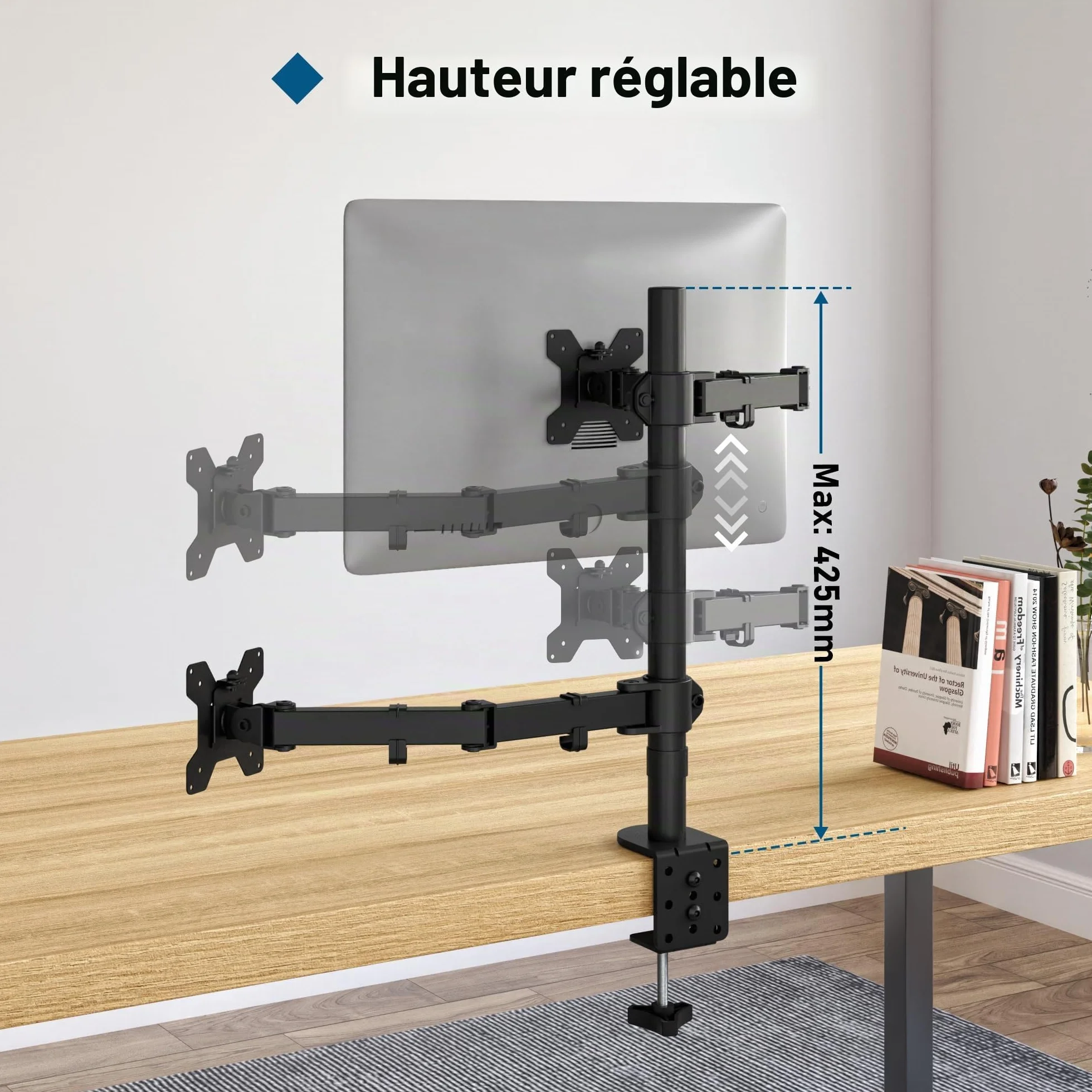 BONTEC Support Ecran PC Moniteur avec Plateau pour Ecran LCD 13-27 Pouces et Ordinateur Portable 17", Ergonomique Pivotant Rotation