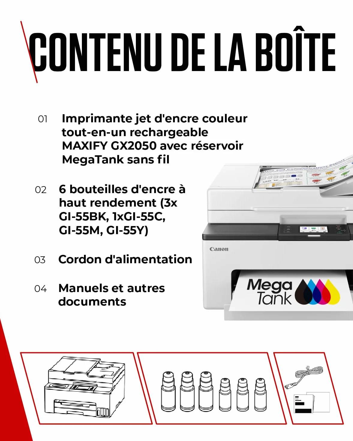 Canon MAXIFY GX2050 Imprimante A4 Couleur Jet d'encre MegaTank Tout-en-Un Wi-Fi Ethernet USB