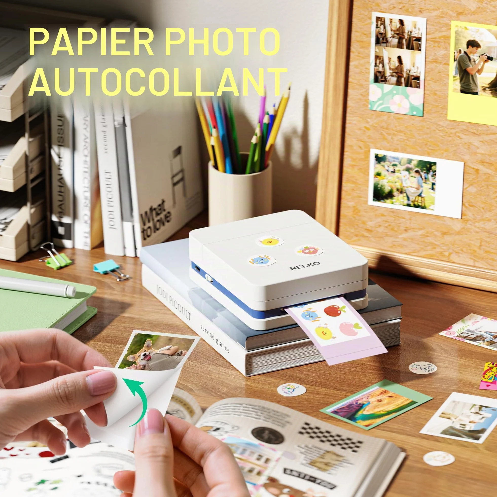 Nelko PP01 Imprimante Photo Mini Jet d'Encre Autocollante Bluetooth 20 Feuilles Papier Photo Blanc