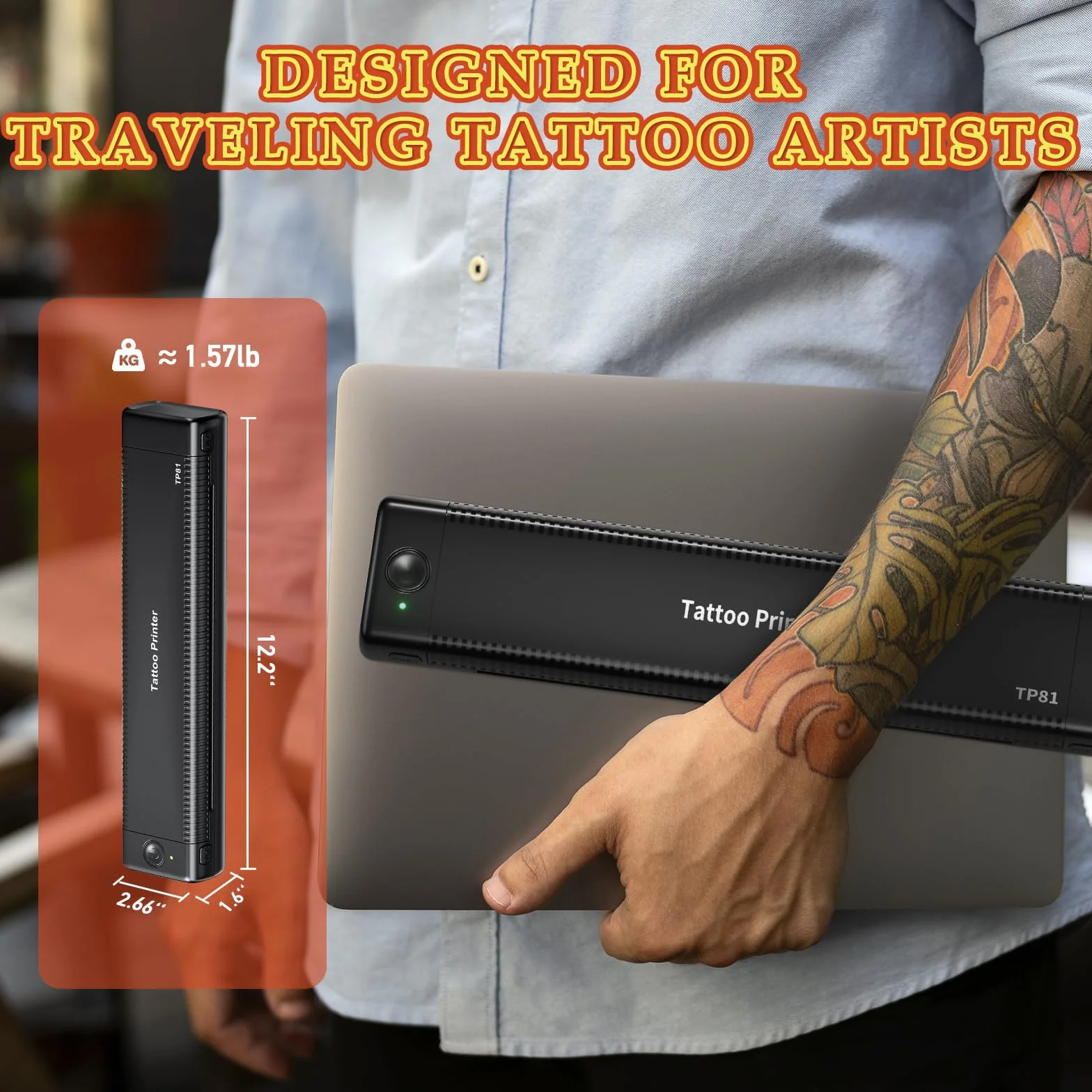 TP81 Imprimante Tatouage Thermocopieur avec 10 Feuilles A4 Papier Transfert, Compatible iPad & Phone & PC