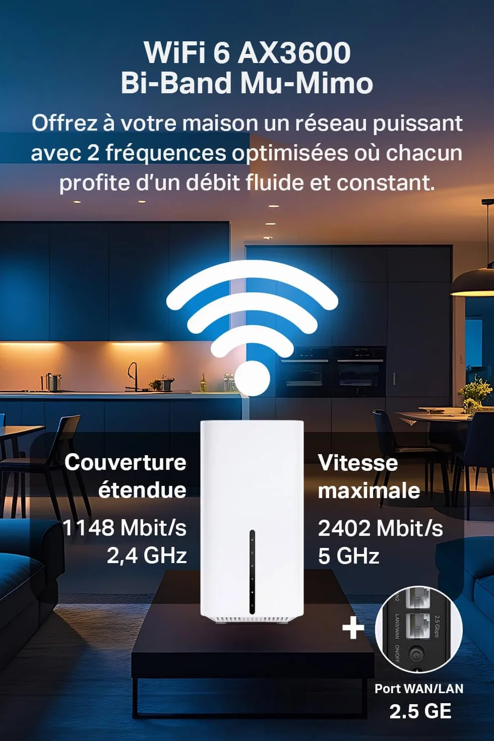 TP-Link Archer NX600 Routeur 5G WiFi 6 AX3600Mbps, 2,5G Port Ethernet, MU-MIMO, Bi-Bande, Déverrouillé