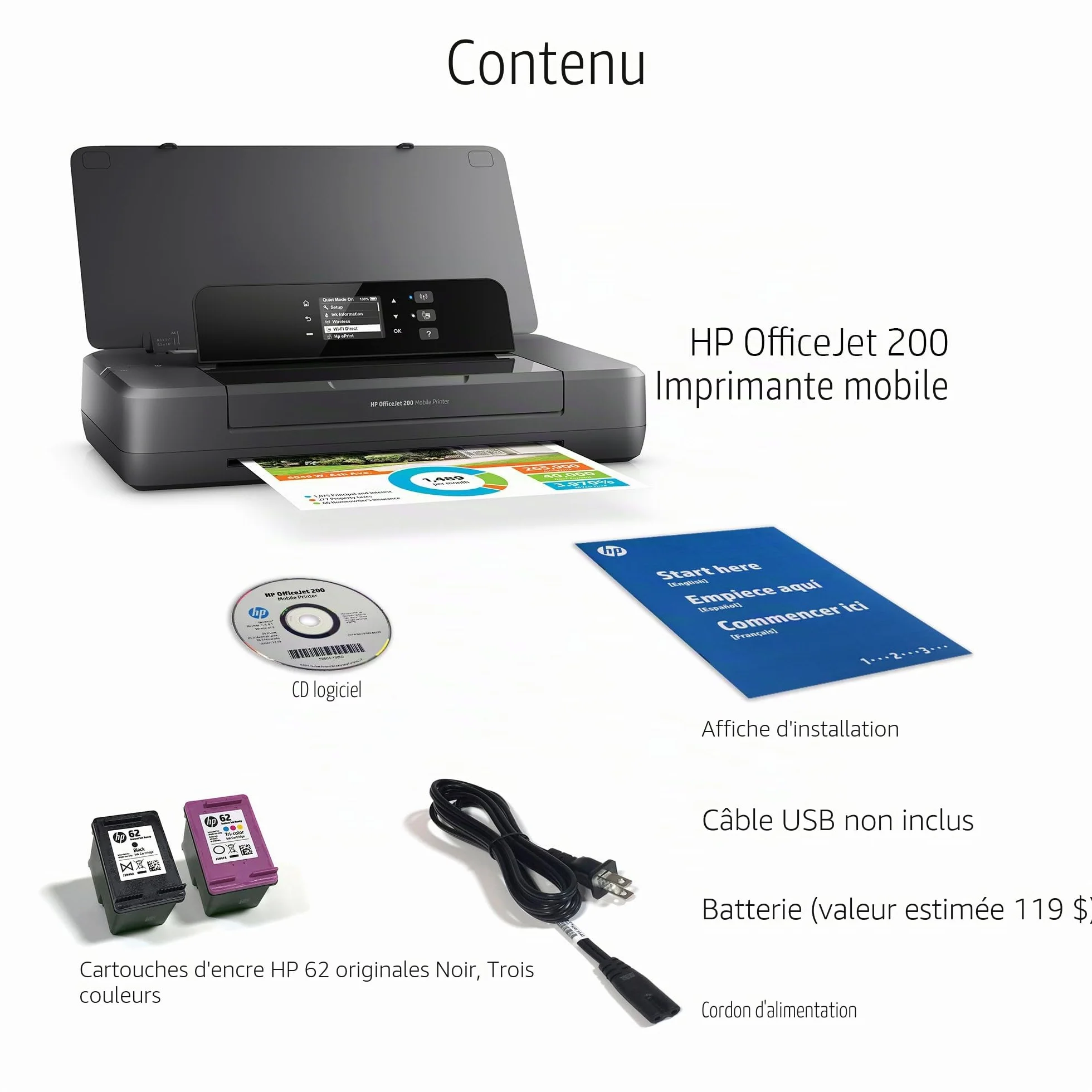 HP OfficeJet 200 Mobile Imprimante d'Encre A4 WiFi Noir 4800 x 1200 dpi