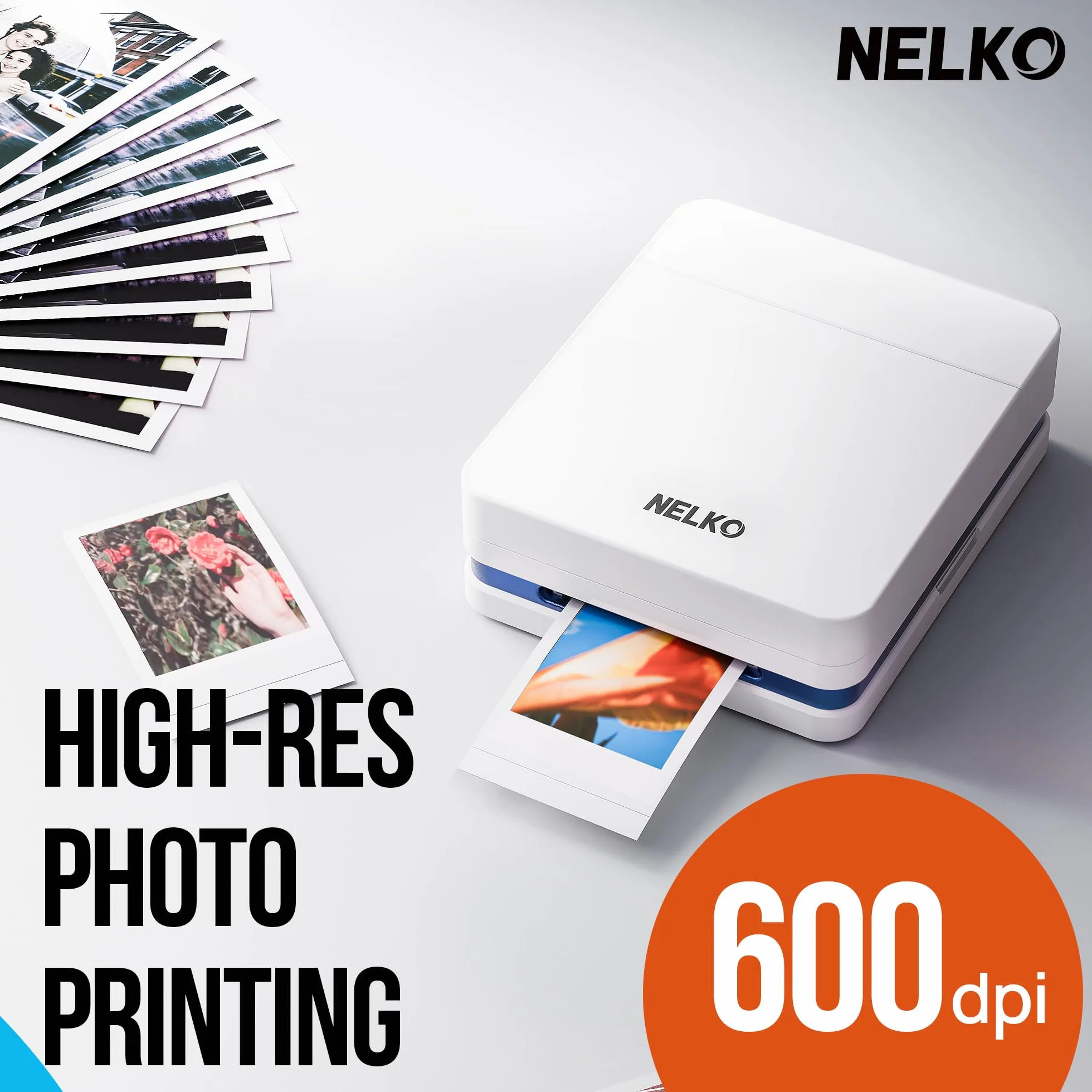 Nelko PP01 Imprimante photo portable avec 100 feuilles de papier, cartouche d'encre, impression adhésive pour iOS/Android, mini imprimante de poche