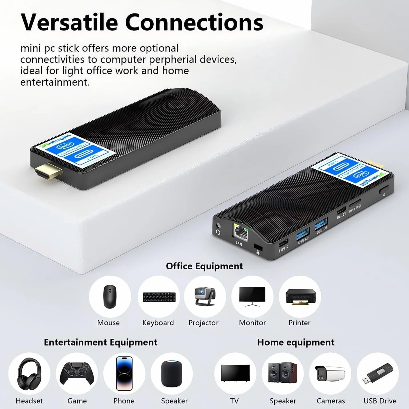Mini PC Stick Win 11 Pro, Celeron J4125 8GB RAM 128GB SSD 2.7 GHz, Fanless, 4K 60Hz, WiFi BT 5.2