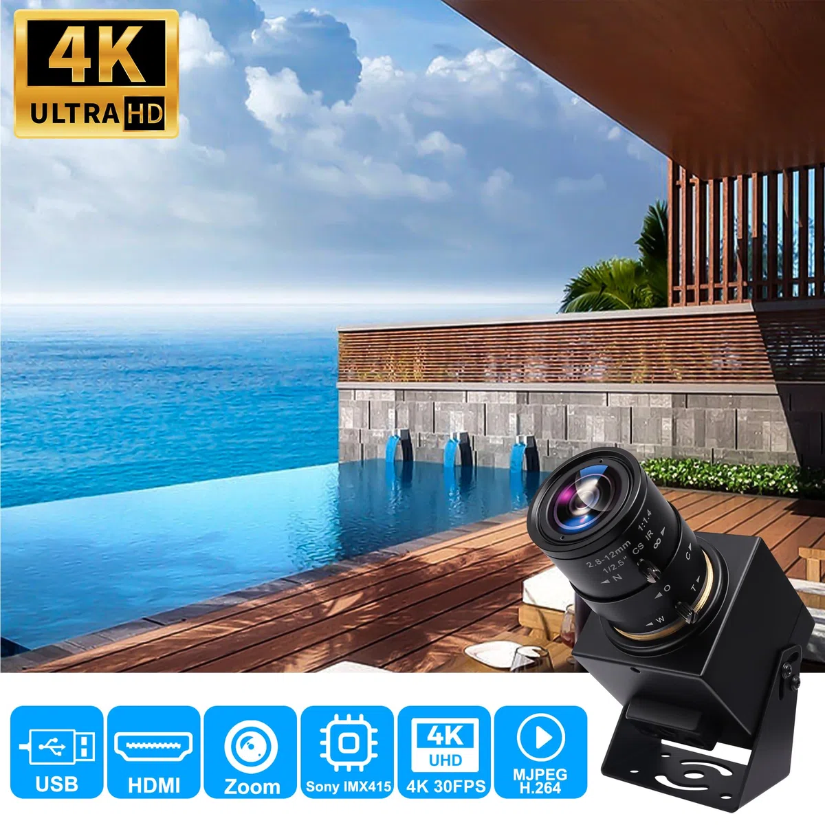 Svpro Caméra 4K HDMI USB double interface zoom manuel CS Mount 2,8-12 mm CMOS IMX415 pour vision industrielle