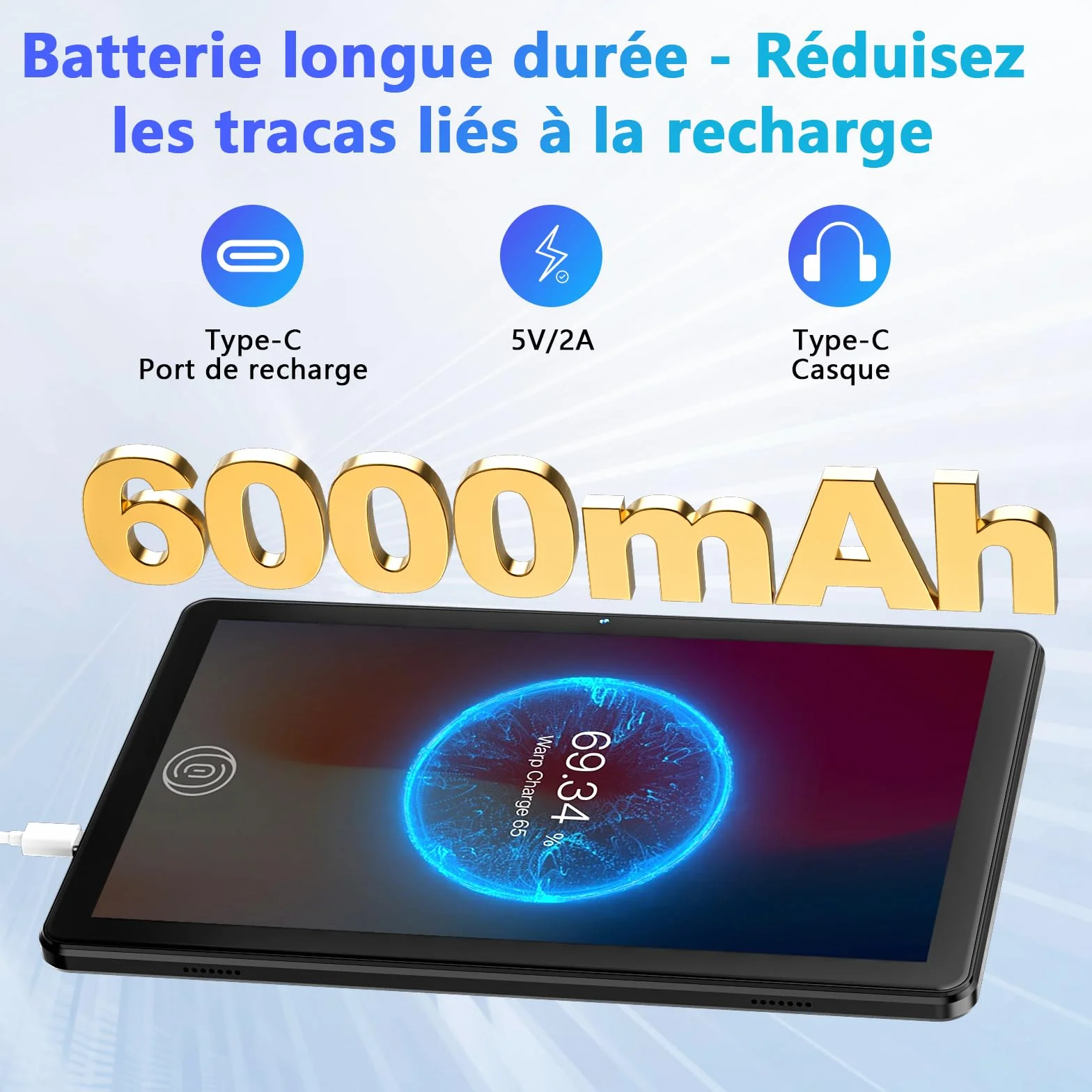 Tablette Android 15 10 Pouces RAM 18Go ROM 128Go TF 1To IPS HD 1280x800 UNISOC T30 WiFi 5G BT5.4 Gris