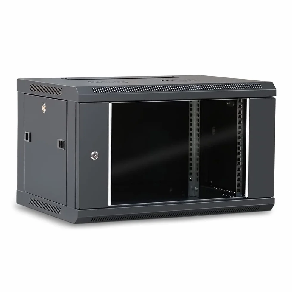 WAYTEX Coffret Armoire Réseau 19 Pouces 6U 600x450x368mm Noir Mural Porte Vitrée Serrure
