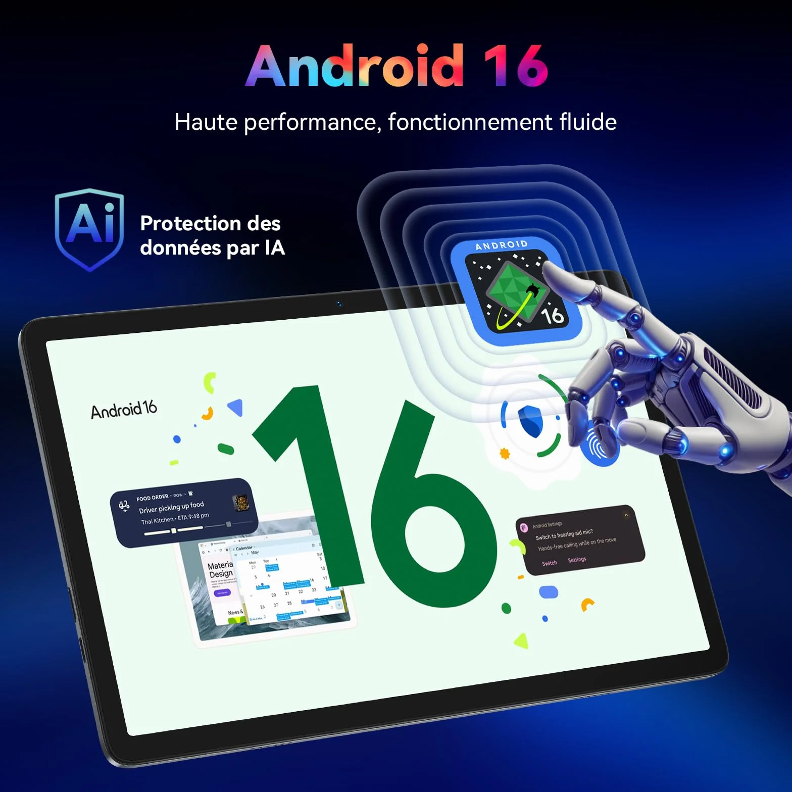 Tablette Android 16 10 pouces 8GB RAM 256GB ROM avec stylet clavier souris Gemini AI Widevine L1 Garantie 5 ans
