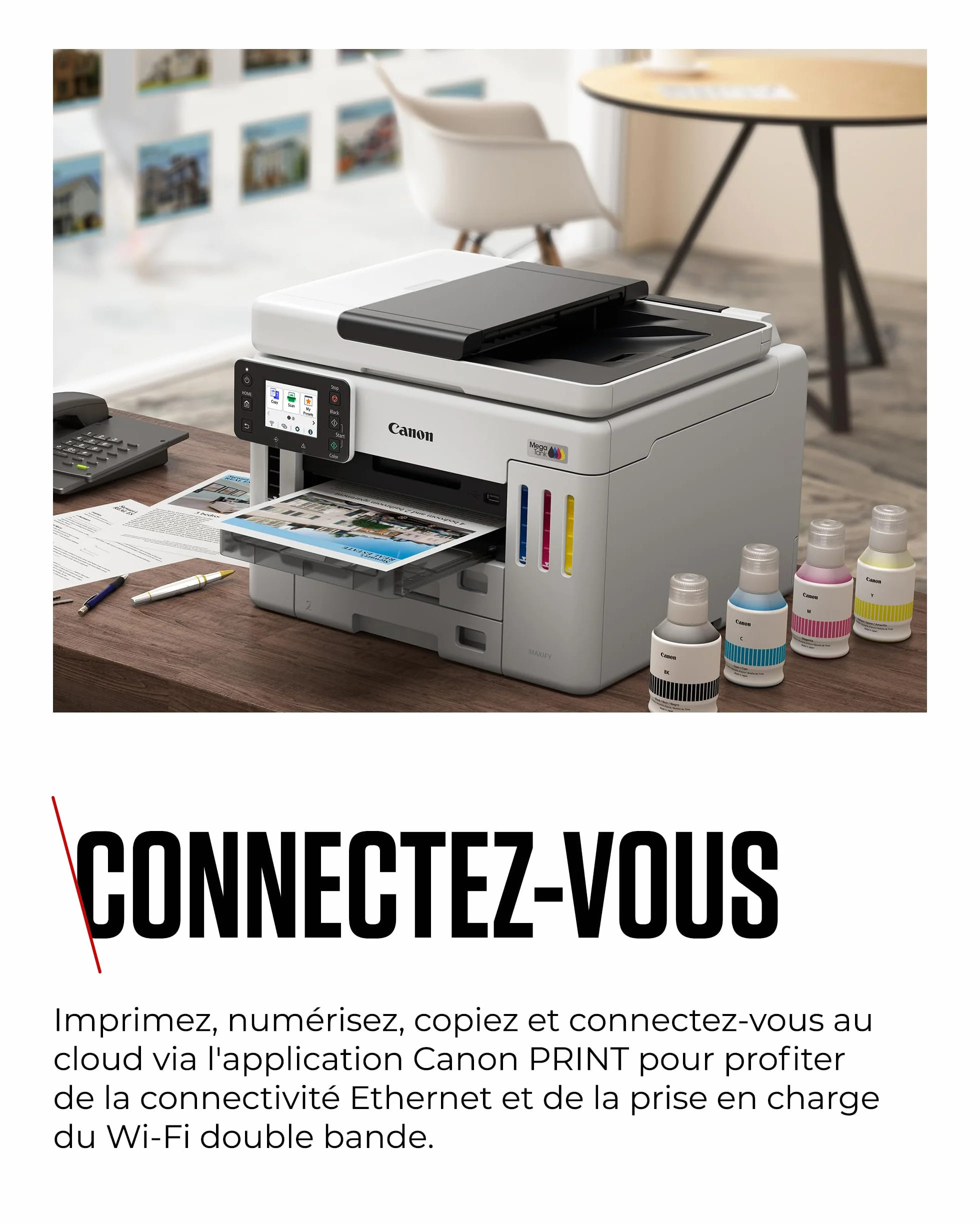 Canon MAXIFY GX7150 Imprimante de Bureau Compacte MegaTank Jet d'encre Couleur sans Fil Tout-en-Un Wi-Fi Ethernet USB