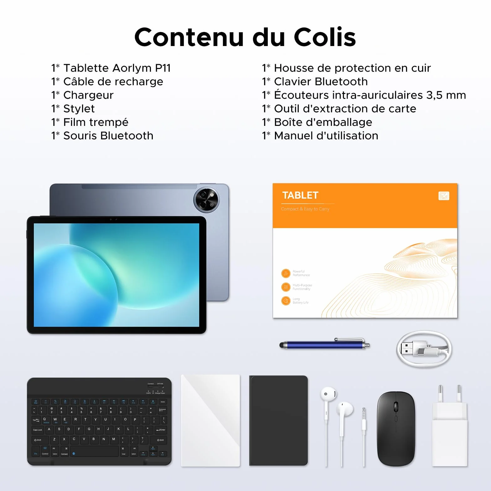 Tablette 11 Pouces Gemini AI Android 16, 48Go RAM 128Go ROM 2To TF, 120Hz T7250 Octa-Core, 8800mAh, 13MP+5MP, Widevine L1, Face ID, GPS, FM, avec Clavier et Stylet
