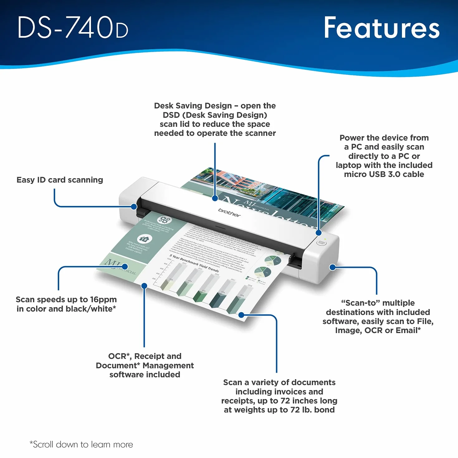 Brother RDS-740D Scanner Mobile Duplex Compact renouvelé