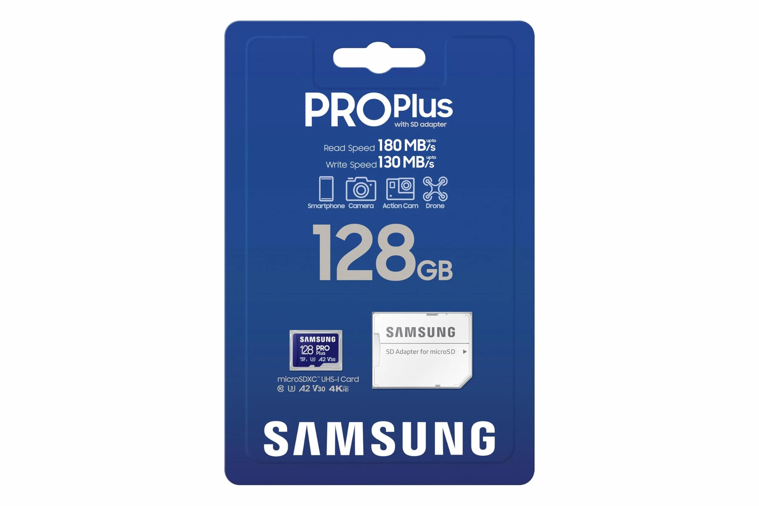 Samsung Carte Mémoire microSDXC Pro Plus 128 Go UHS-I Lecture 180 Mo/s avec Adaptateur SD