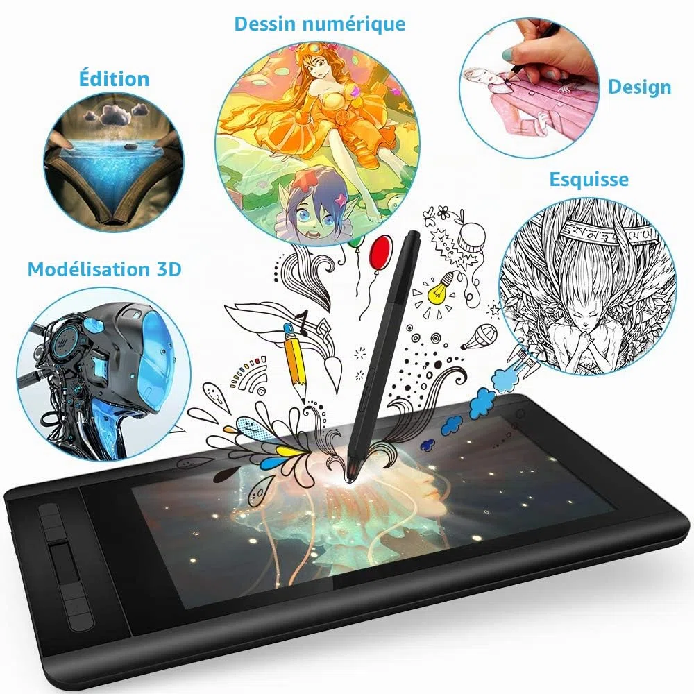 XP-Pen Artist 12 Tablette Graphique avec Ecran 11.6 Pouces à Stylet Passif 8192 Niveaux Acompagnée avec 6 Raccourcis et 1 Barre Tactile - Compatible avec Windows et Mac