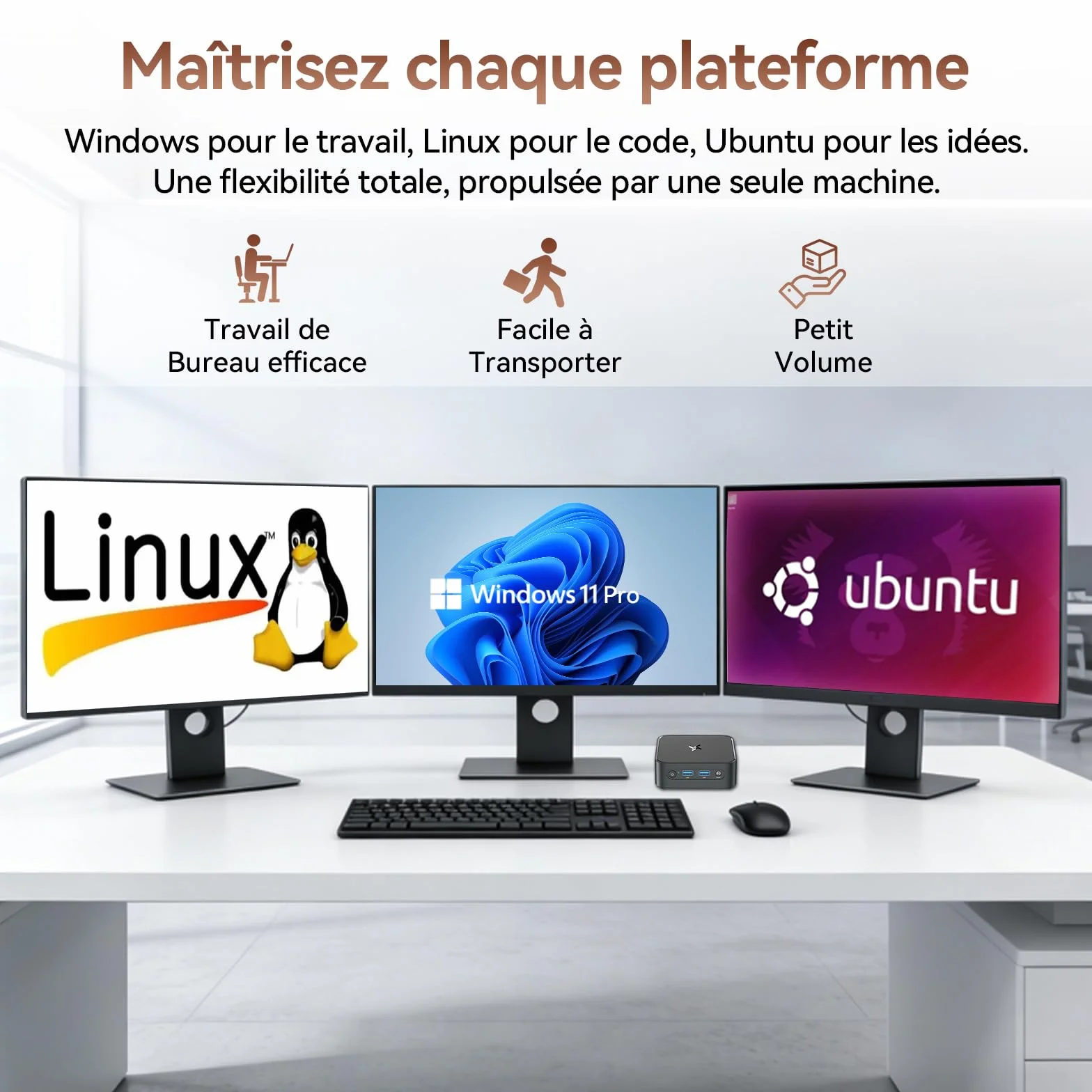 Huidun H80 Mini PC AMD Ryzen 5 16Go RAM 512Go SSD 4K@60Hz UHD Win-11 Pro Ordinateur de Bureau WiFi BT USB 3.2