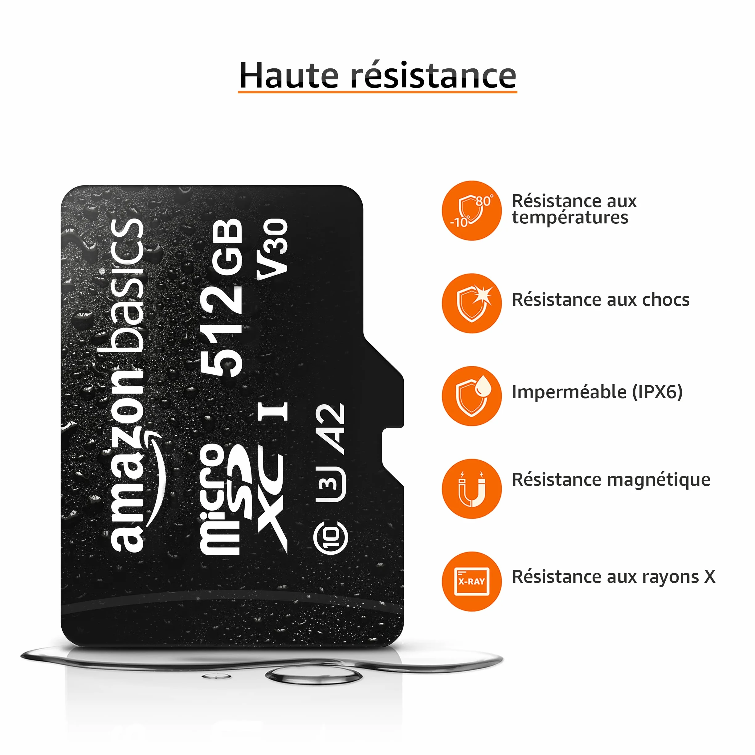 Amazon Basics Carte Mémoire microSDXC 512Go A2 U3 Adaptateur Grande Taille Noir