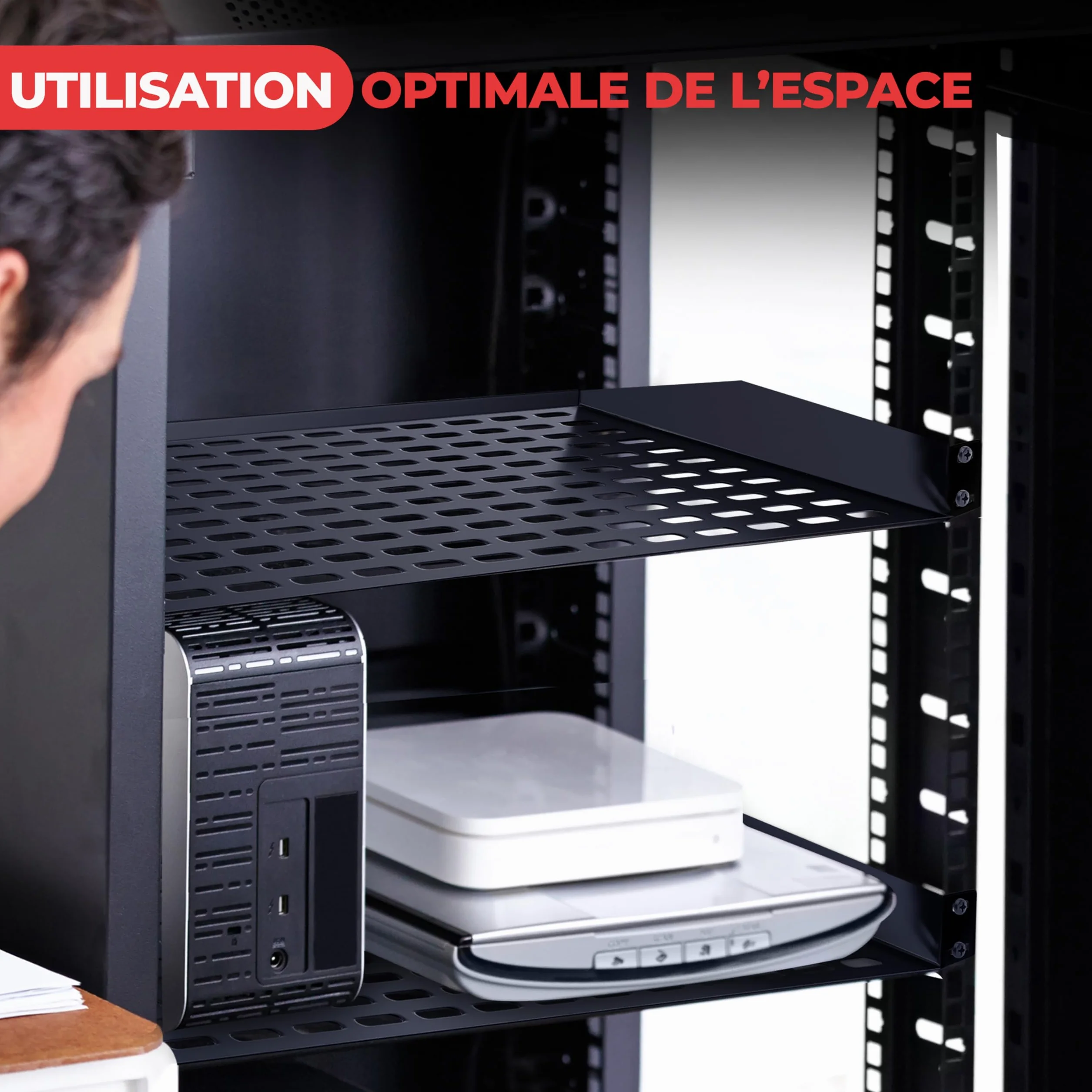 Pyle Étagère Rack Serveur 1U Plateau Ventilé Cantilever pour Armoire 19" Noir Lot de 2