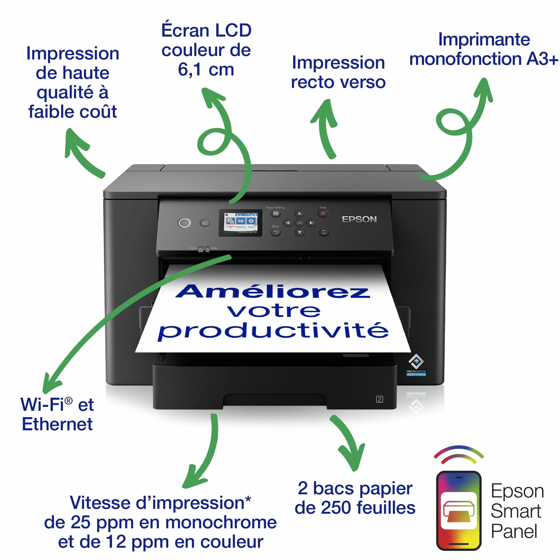 Epson WorkForce WF-7310DTW Imprimante recto verso A3+ Jet d'encre couleur Wifi Direct Ethernet