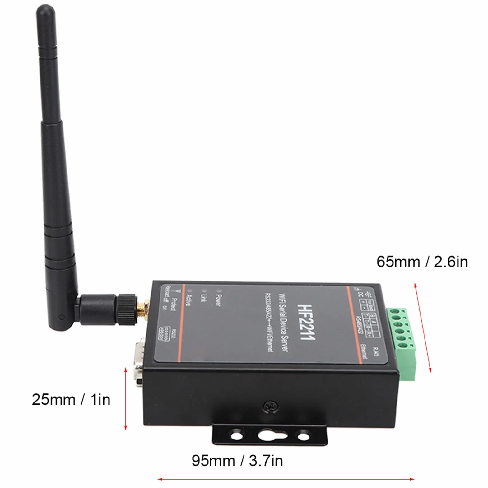 Serveur de Périphérique Série RS232/485/422 vers WiFi Ethernet DTU 5-36VDC 95x65x25mm