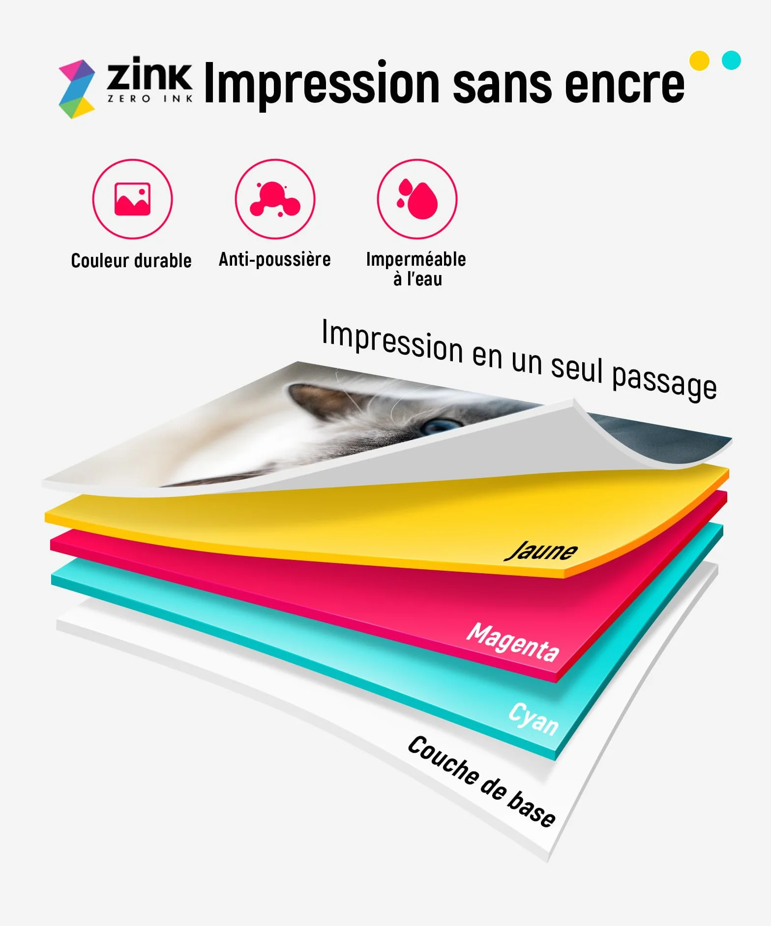 Liene Pearl K100 Mini Imprimante Photo Portable Bluetooth 5.0 50 Zink Papiers à Dos Collant Blanc
