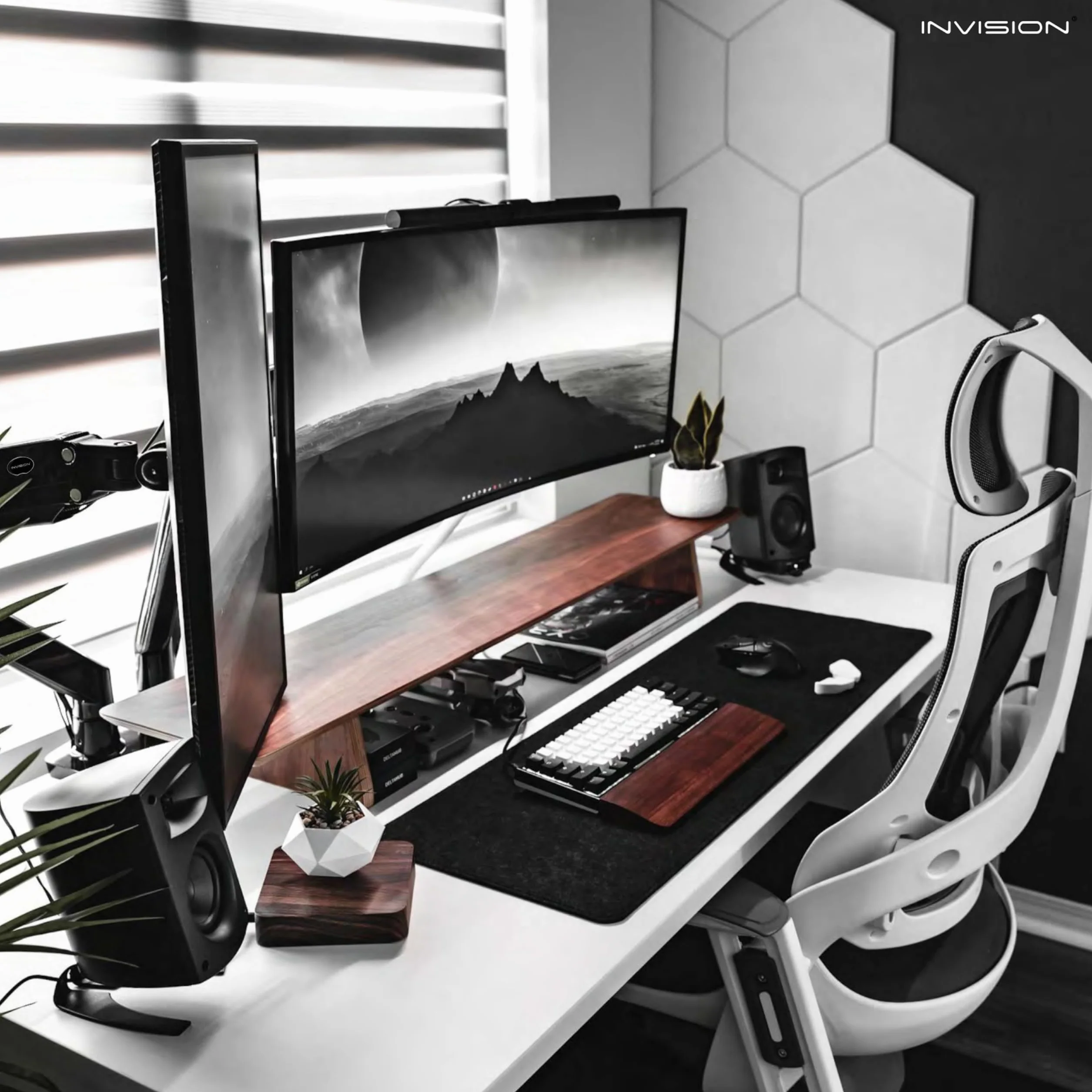 Invision Support Écran PC Bras Double 24-35 Pouces VESA 75/100mm Réglable en Hauteur MX900