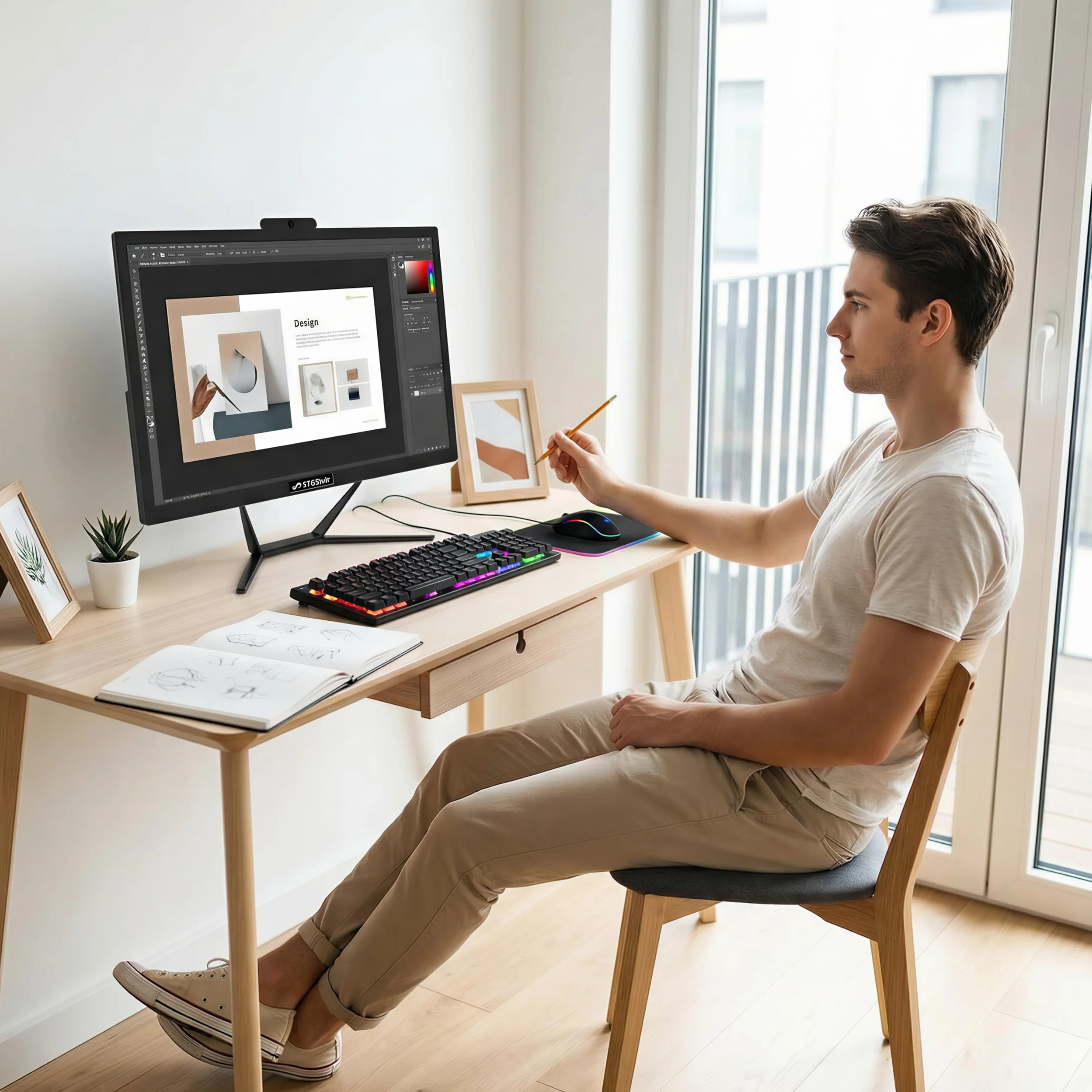 Ordinateur de Bureau Tout-en-Un 21.5" Core i7 3.2 GHz 16Go RAM 512Go SSD WiFi Bluetooth 5.0 Windows 11 Pro Noir