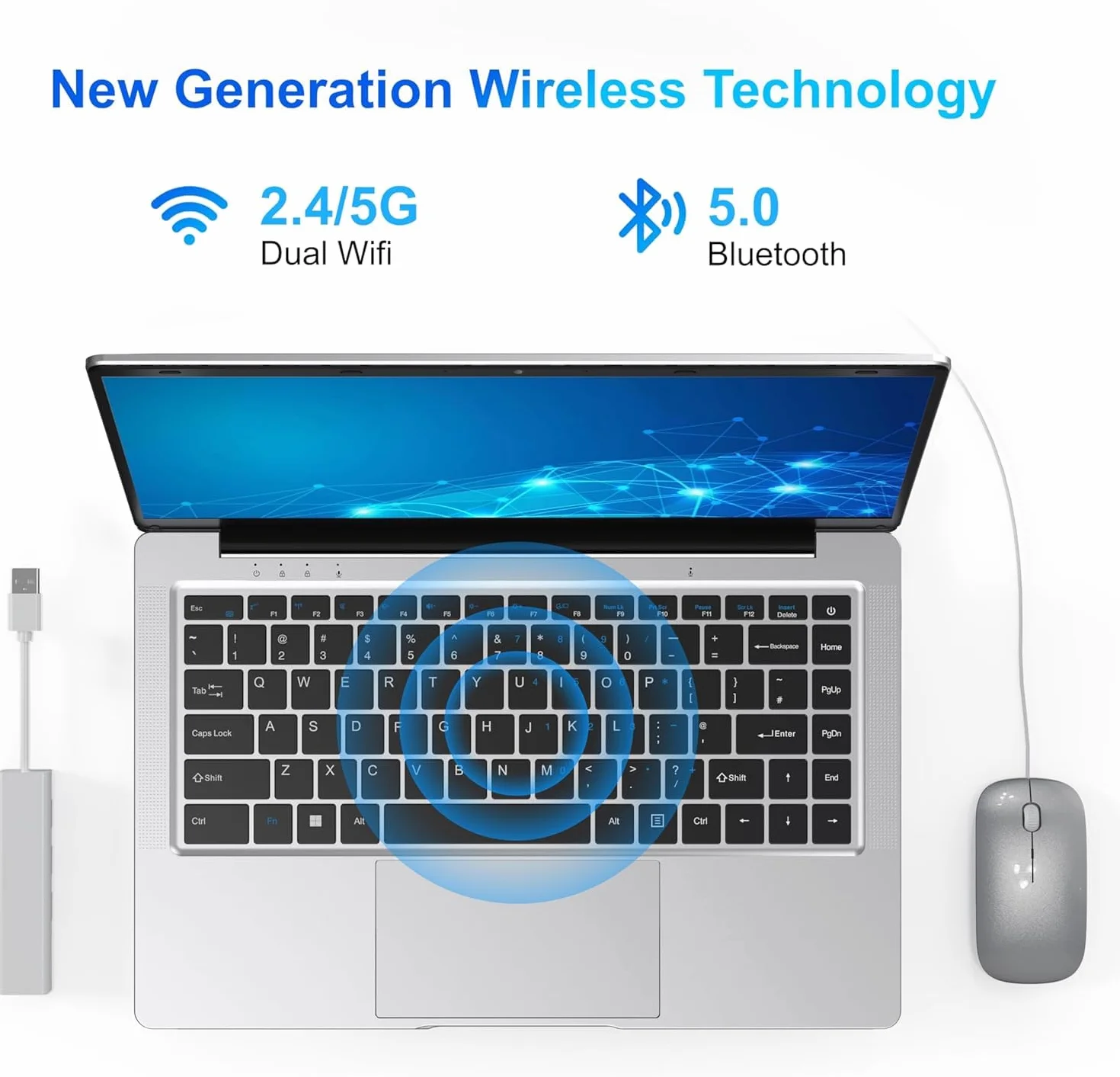 Ordinateur Portable 14,1" HD, 6 Go RAM, SSD 128 Go, Processeur Double Cœur, Wi-Fi 2,4G/5G & Bluetooth, Léger