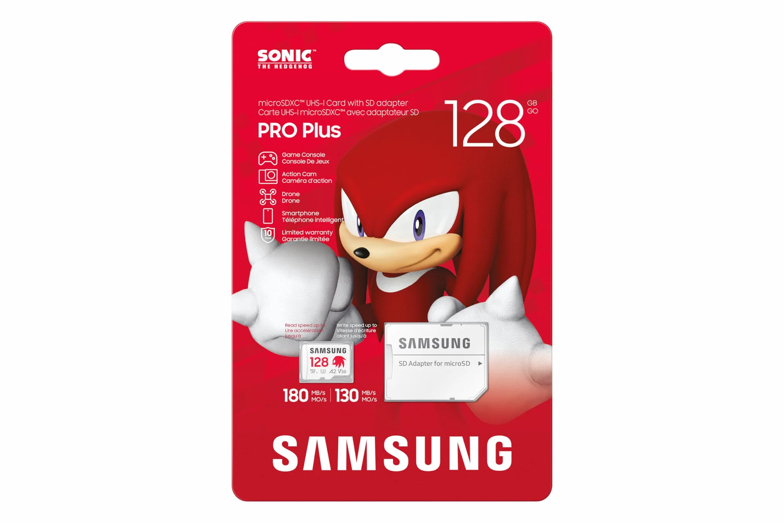 Samsung Carte mémoire microSDXC Sonic Pro Plus 128 Go UHS-I 180 Mo/s avec Adaptateur SD