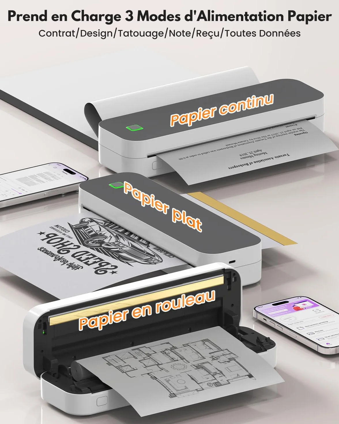 Imprimante Thermique Bluetooth A4, Compatible Android iOS Ordinateur Gris foncé