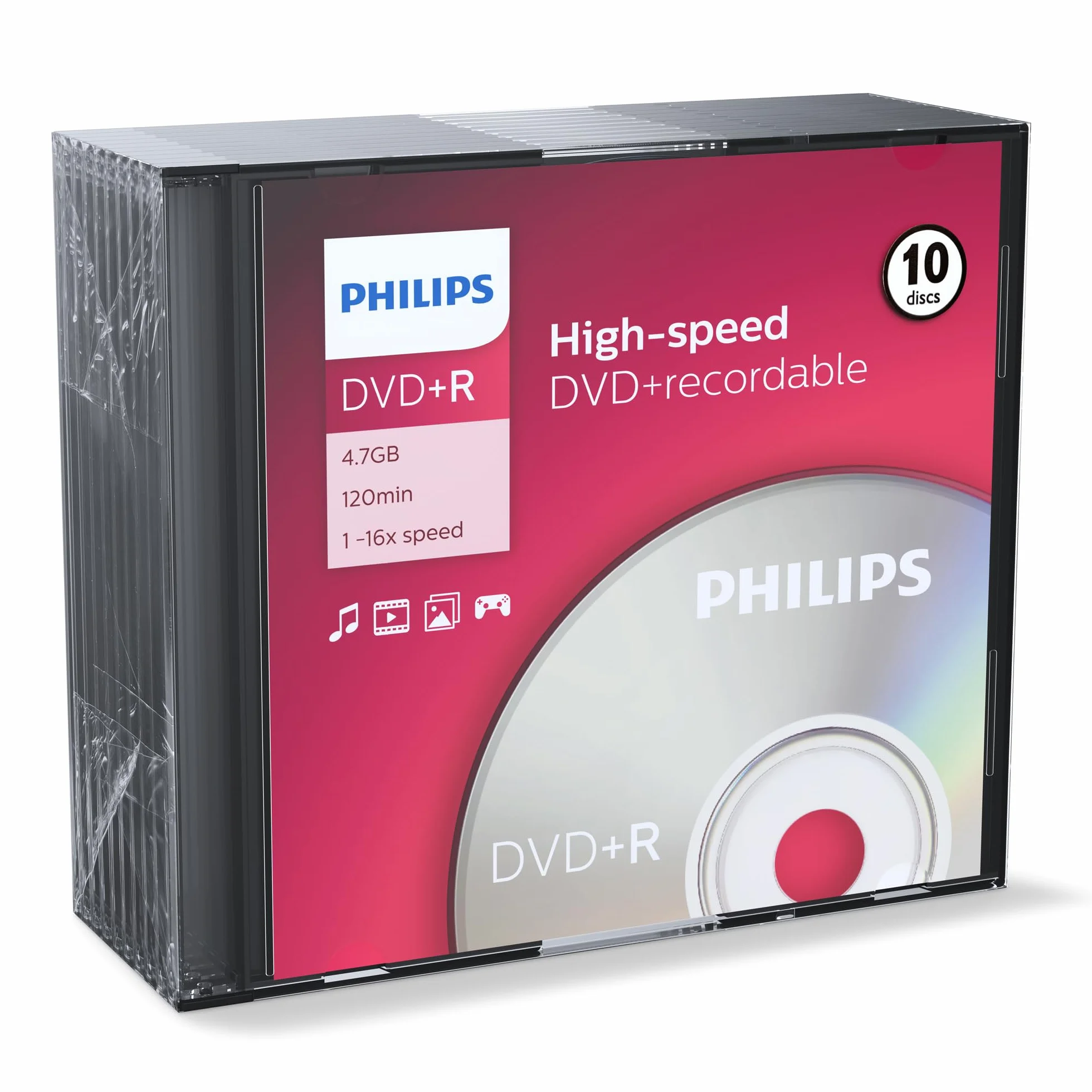 Philips DVD+R 4.7 Go 120 Min 1-16x Slim Case 10 pièces