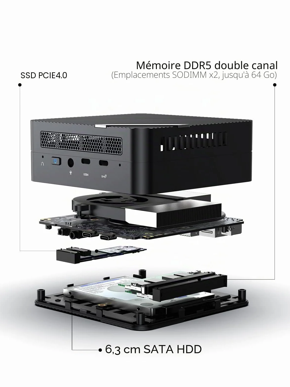 MINIS FORUM Venus Series UM773 Lite Mini PC AMD Ryzen 7 7735HS 32 Go DDR5 1 To SSD PCIe4.0 AMD Radeon 680M
