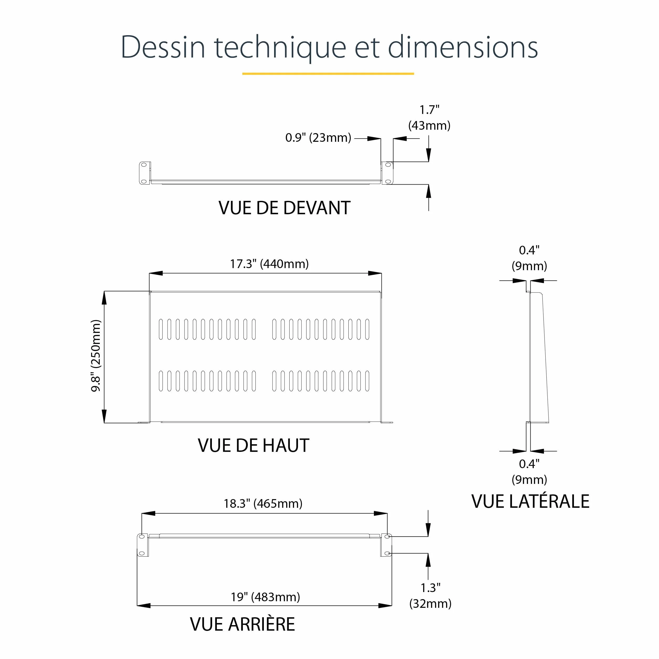 StarTech.com Étagère Rack Serveur 1U Plateau Cantilever Universel Ventilé 19" 20kg 25cm