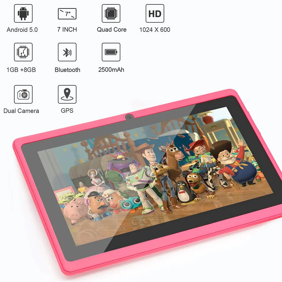 Tablette 7 Pouces Android 5.0 Quad Core 1Go RAM 8Go ROM Double Caméras WiFi Bluetooth Bleu Ciel
