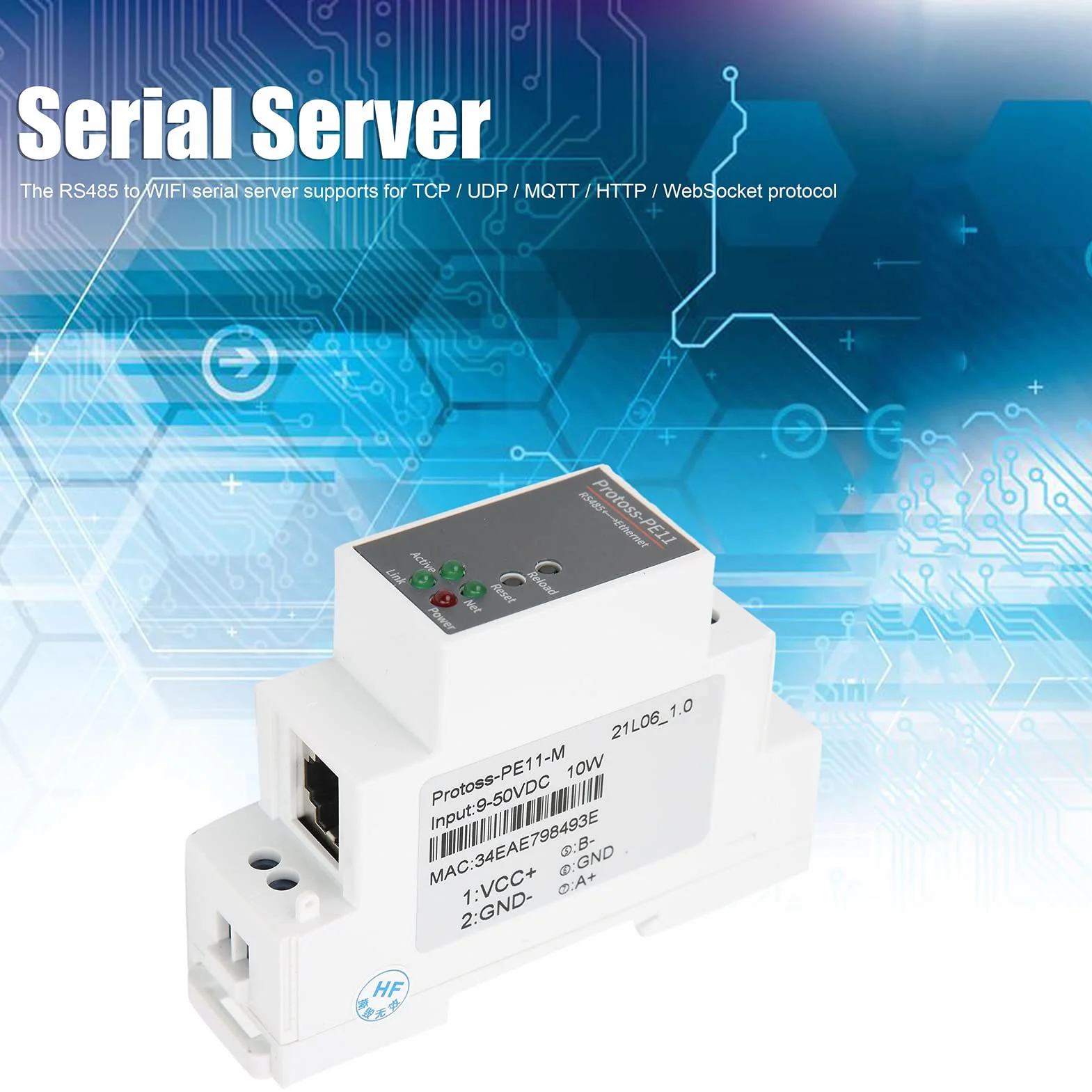 RS485 à WIFI serveur série montage sur Rail Ethernet Module réseau 9-50VDC 10W PE11-M Convertisseur