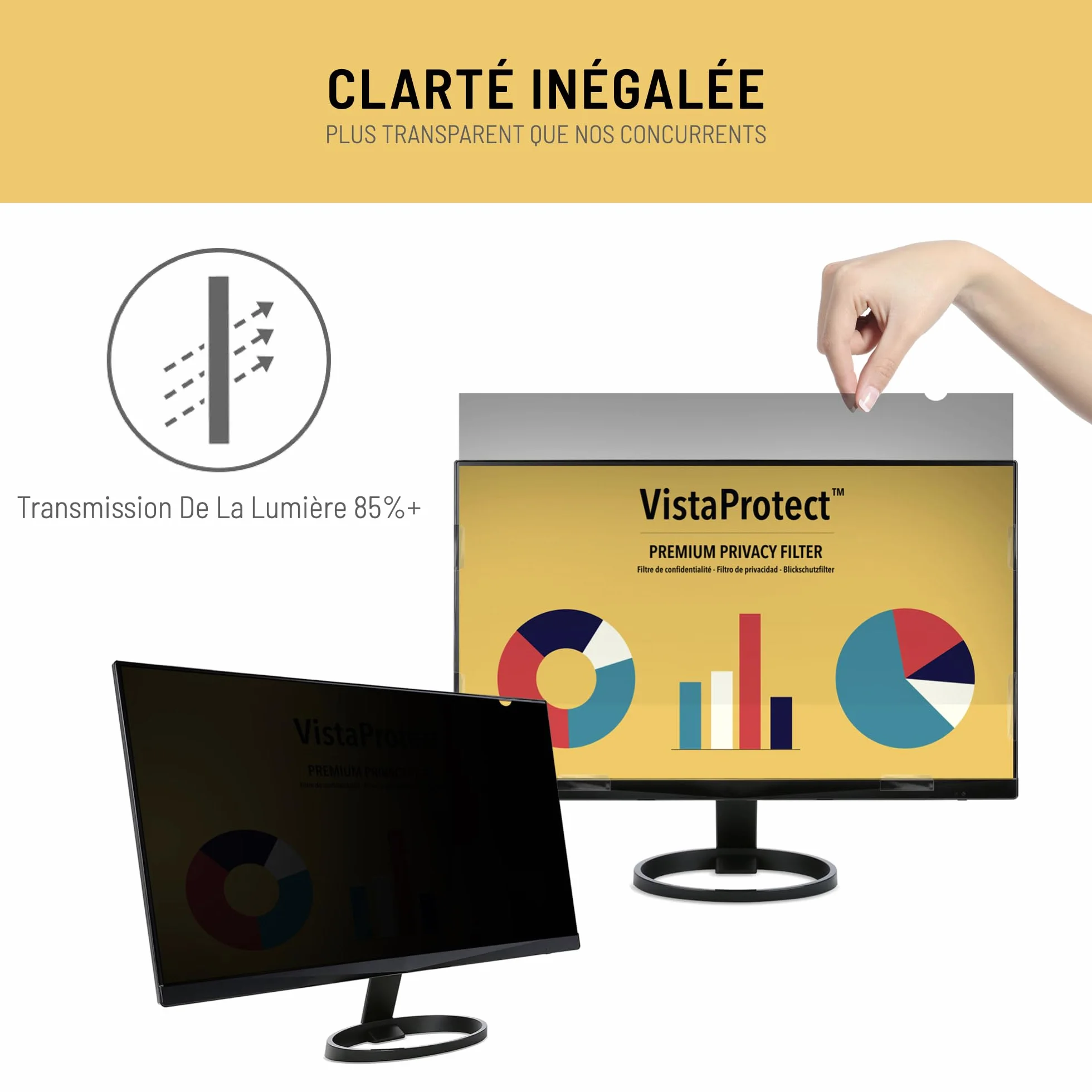 VistaProtect Filtre de Confidentialité Anti-Lumière Bleu 2-en-1 pour Écran Ordinateur Moniteur 21.5 Pouces