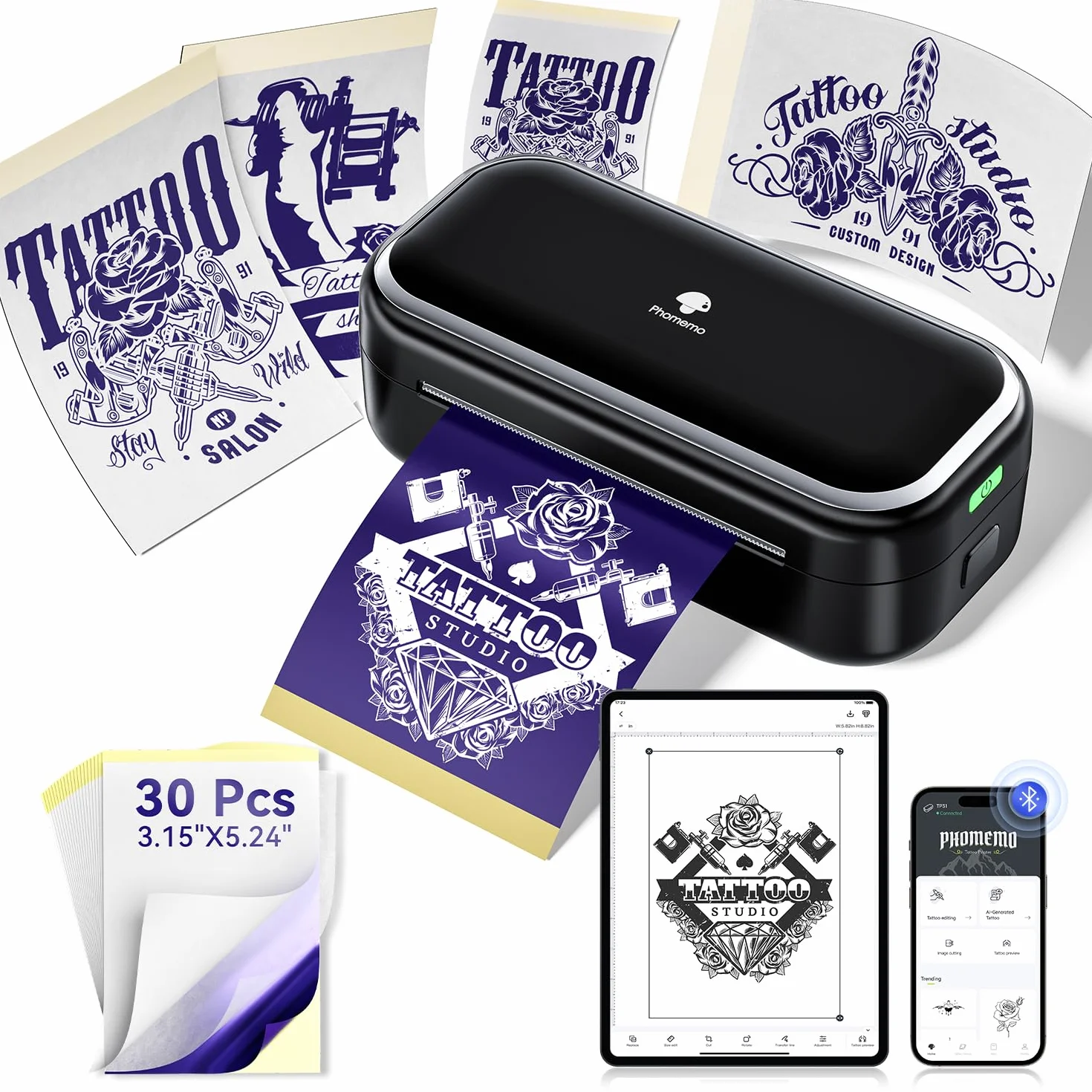 Phomemo TP31 Thermocopieur Tatouage Imprimante Stencil Portable Transfert Machine Copieur avec 30 Feuilles Papier Transfert Compatible iOS Android