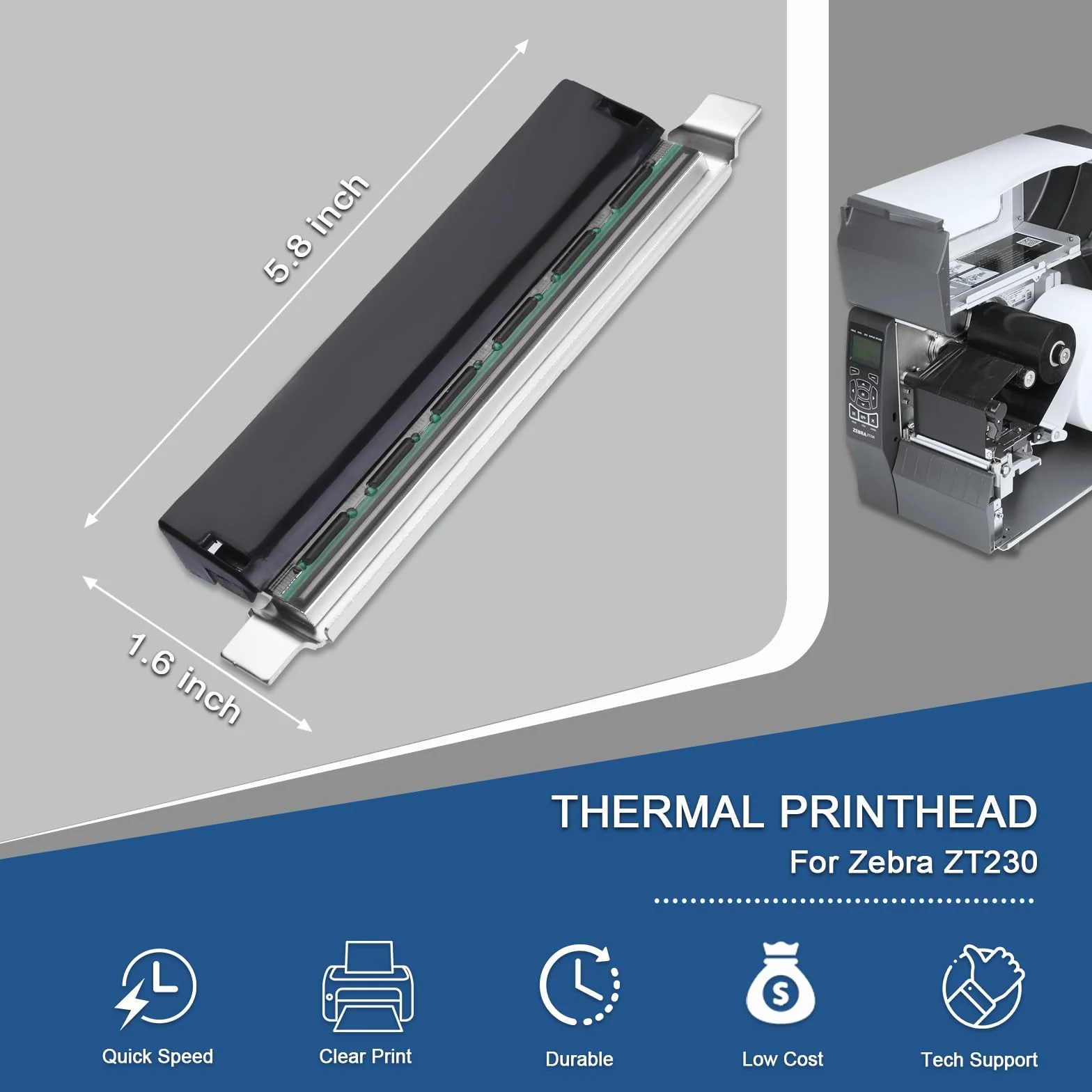 Tête d'impression Zebra ZT230 ZT220 ZT210 203DPI OEM pour imprimante de codes-barres thermique
