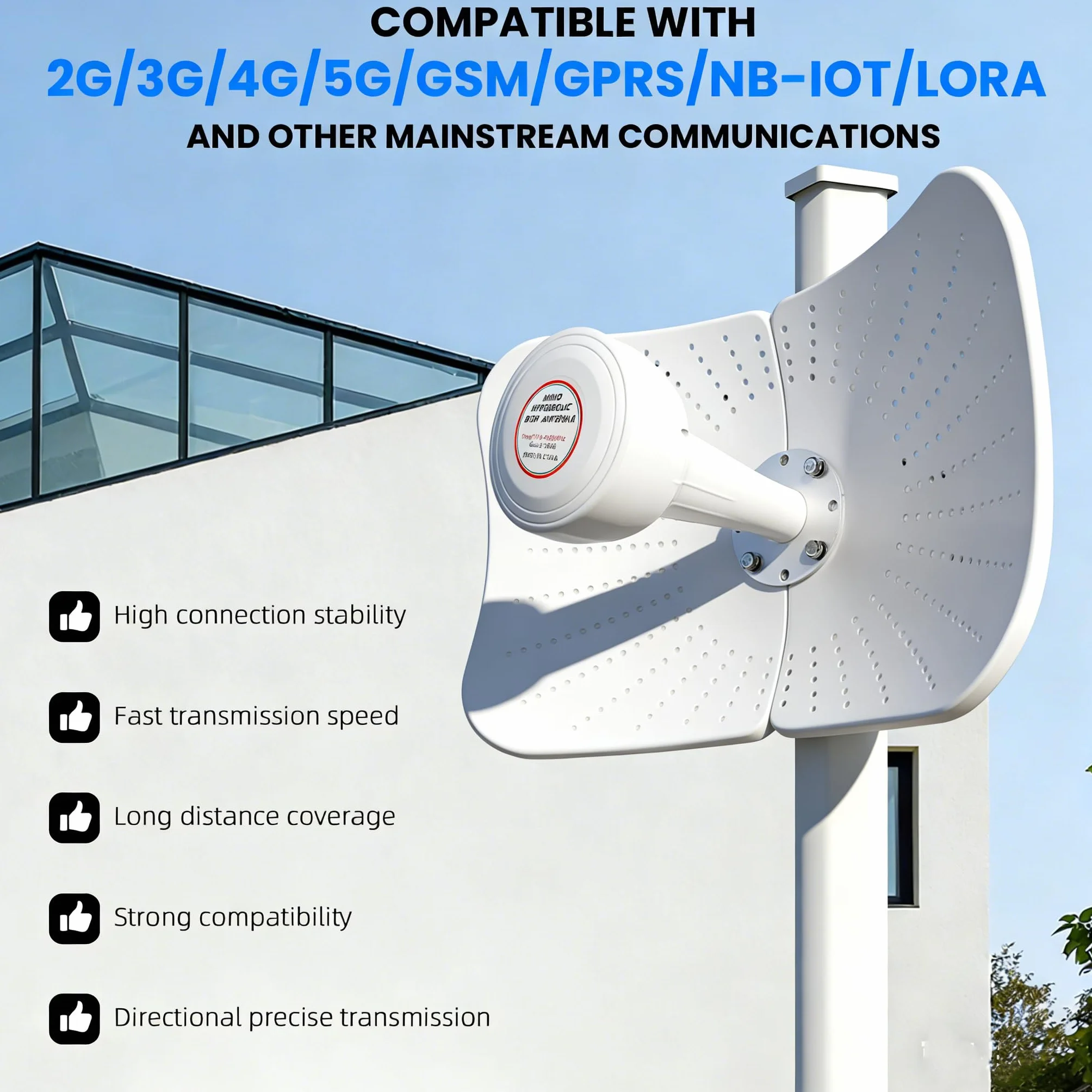 Antenne 4G 5G LTE WiFi Dual-Polarisation 600-6000MHz Panel Outdoor 22dBi MIMO Directionnelle SMA TS9 10 Mètres