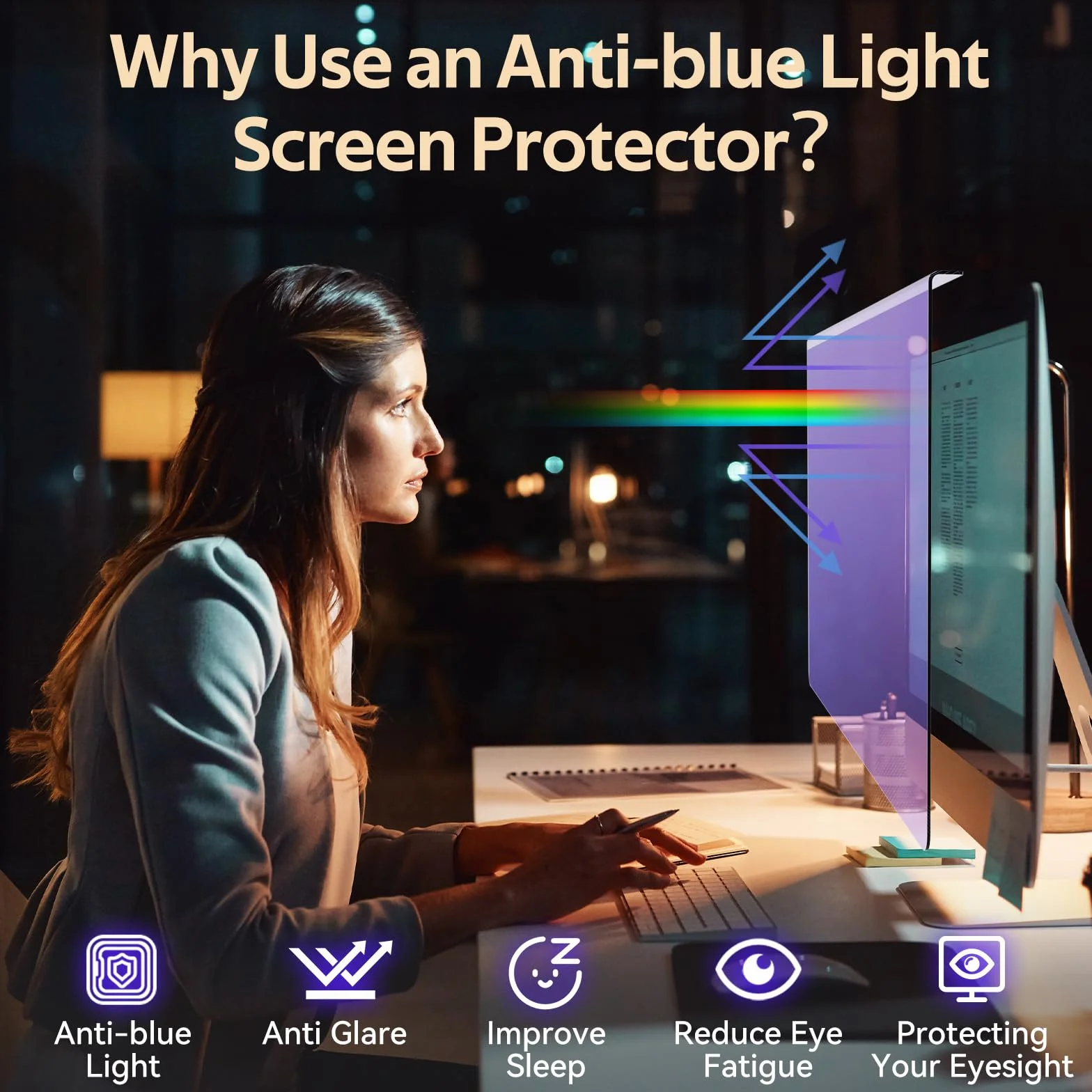 Qoosea 23-24 Pouces Protection D'écran Lumière Bleue Moniteur Ordinateur 547x320mm UV Antireflet 16:9