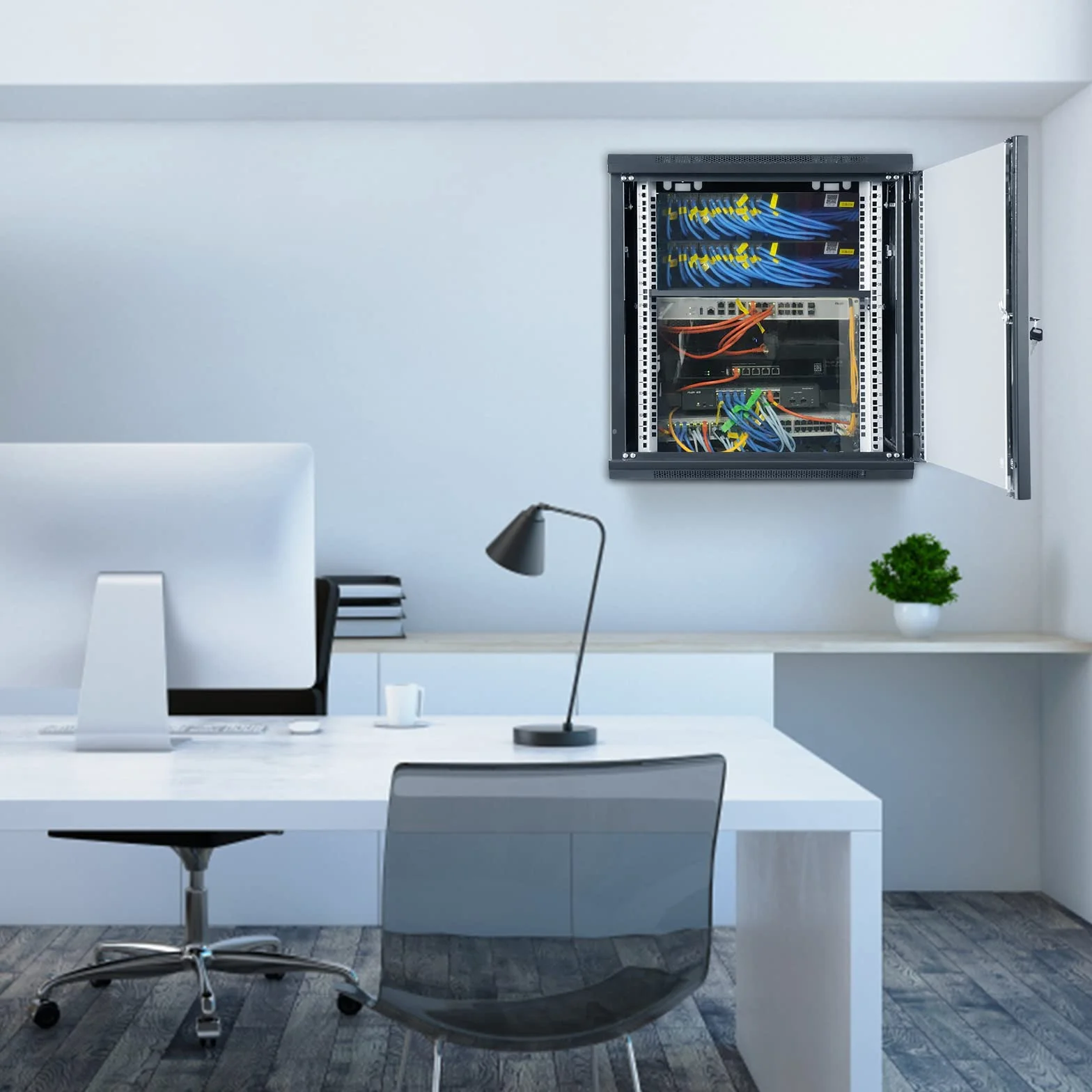 VEVOR Armoire de Serveur Réseau 9U Montage Mural 394 mm 90 kg Panneaux Latéraux en Verre Verrouillables
