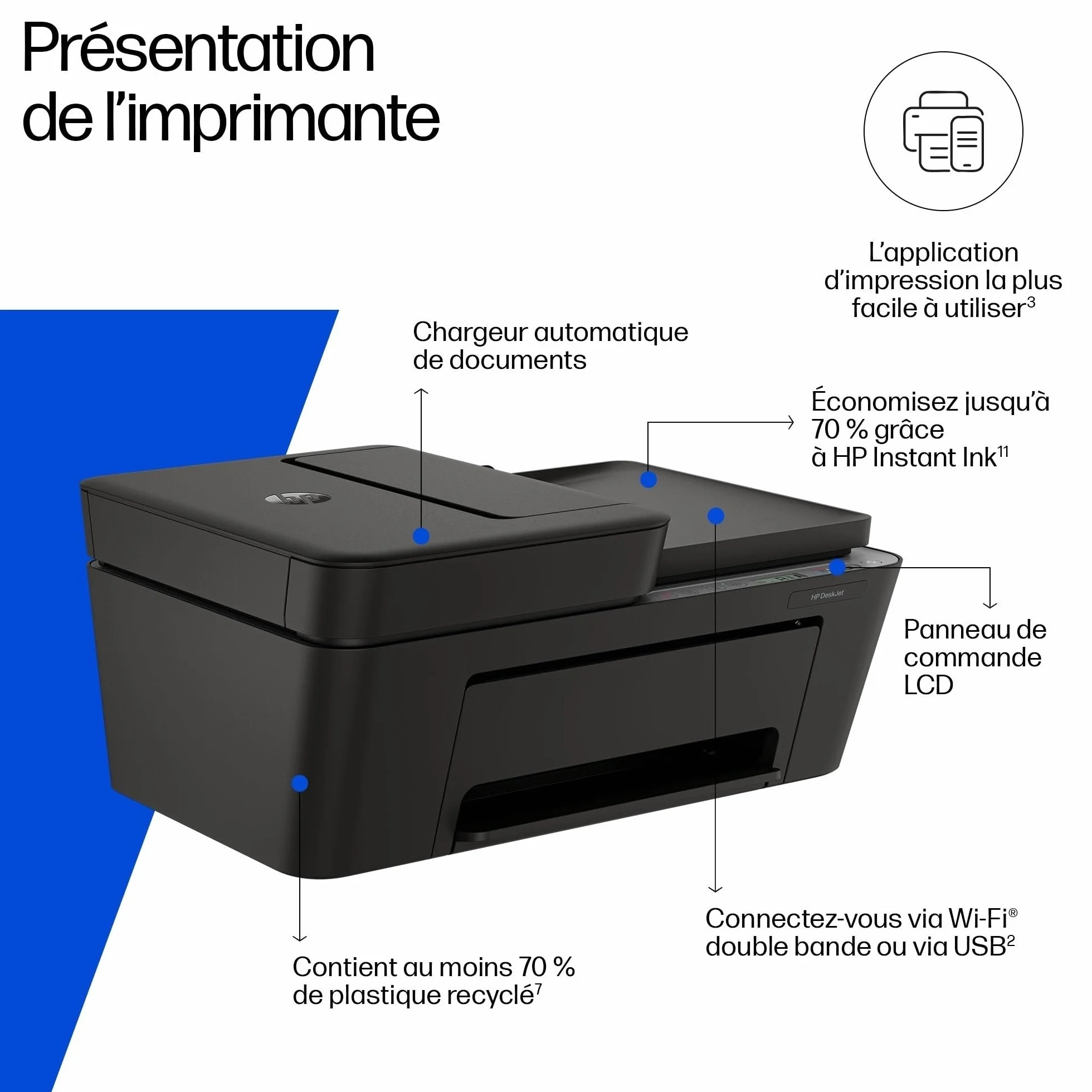 HP DeskJet 4320 Imprimante Multifonction Jet d'Encre A4 Couleur Wi-Fi ADF Noir
