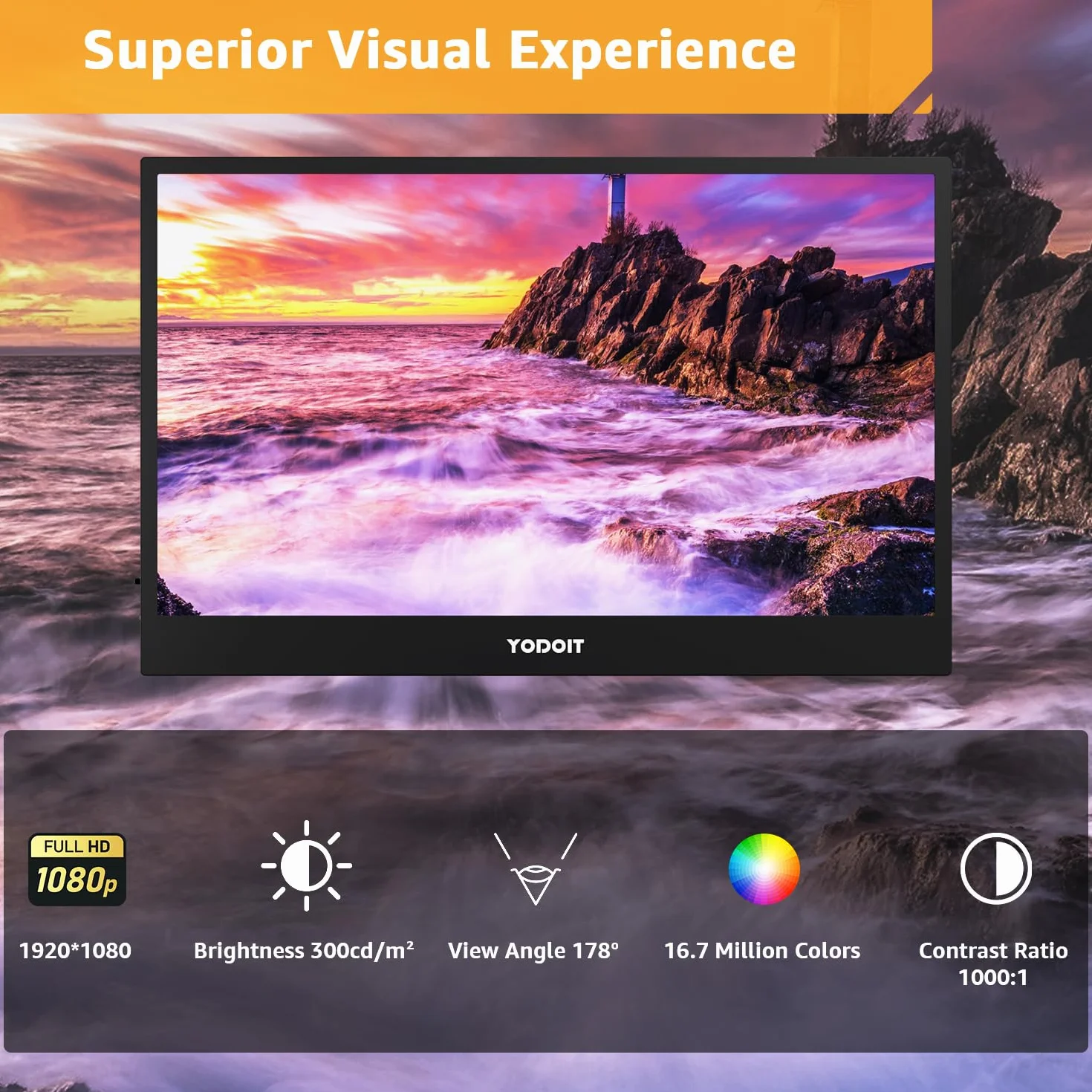 Yodoit Écran Portable 15,6" FHD Moniteur IPS HDMI USB Type C Haut-parleurs Intégrés pour PC MacBook Xbox PS5 Switch