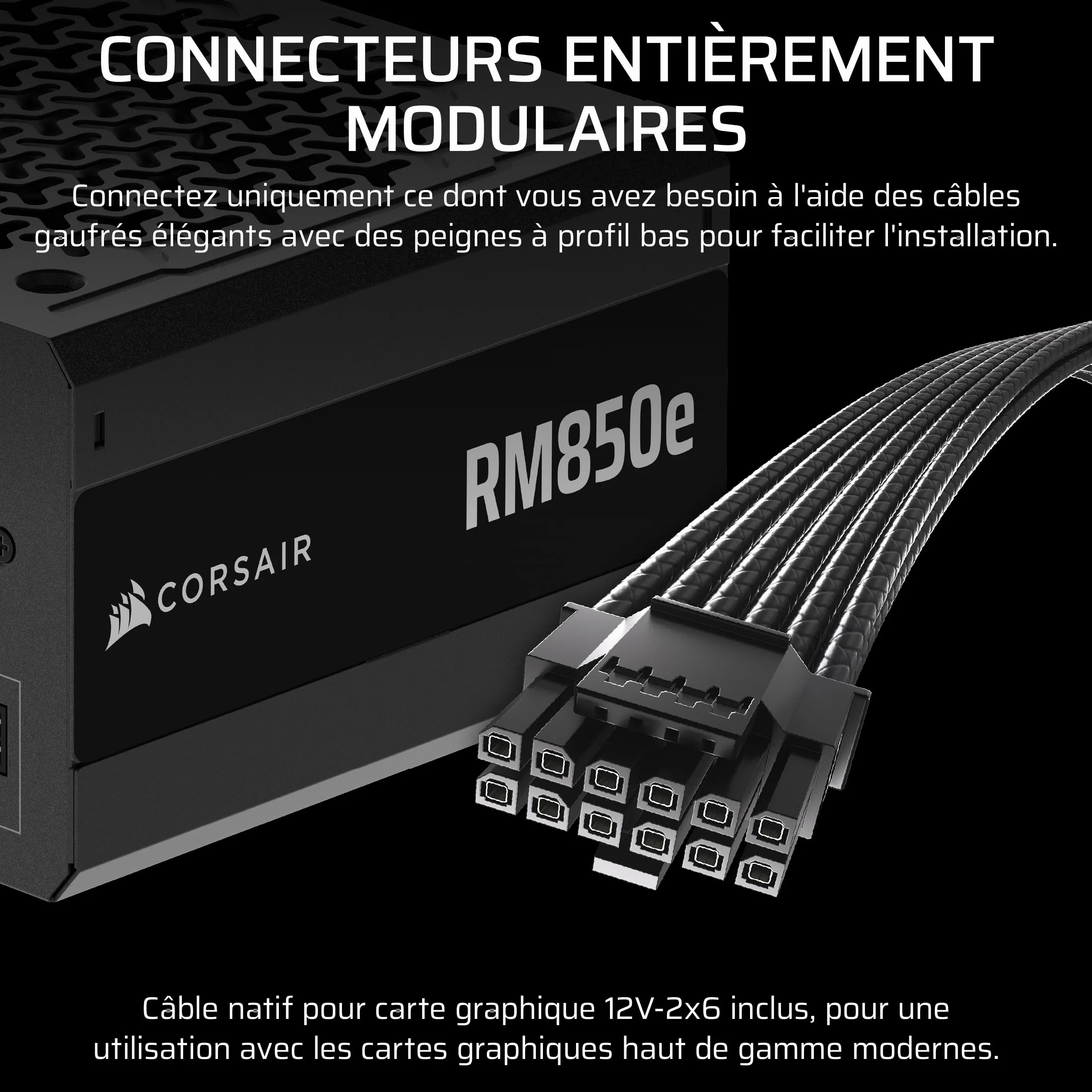 CORSAIR RM850e (2025) Alimentation ATX Modulaire Silencieuse Noir 850W Cybenetics Gold