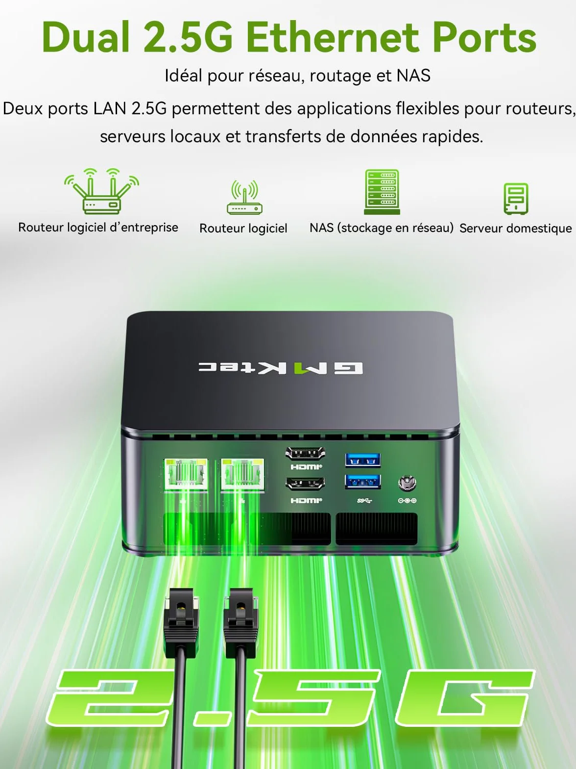 GMKtec G11 Mini PC AMD Ryzen Embedded R2514 16Go DDR4 512Go SSD PCIe 3.0 Dual LAN 2,5G WiFi6E Triple écran 4K