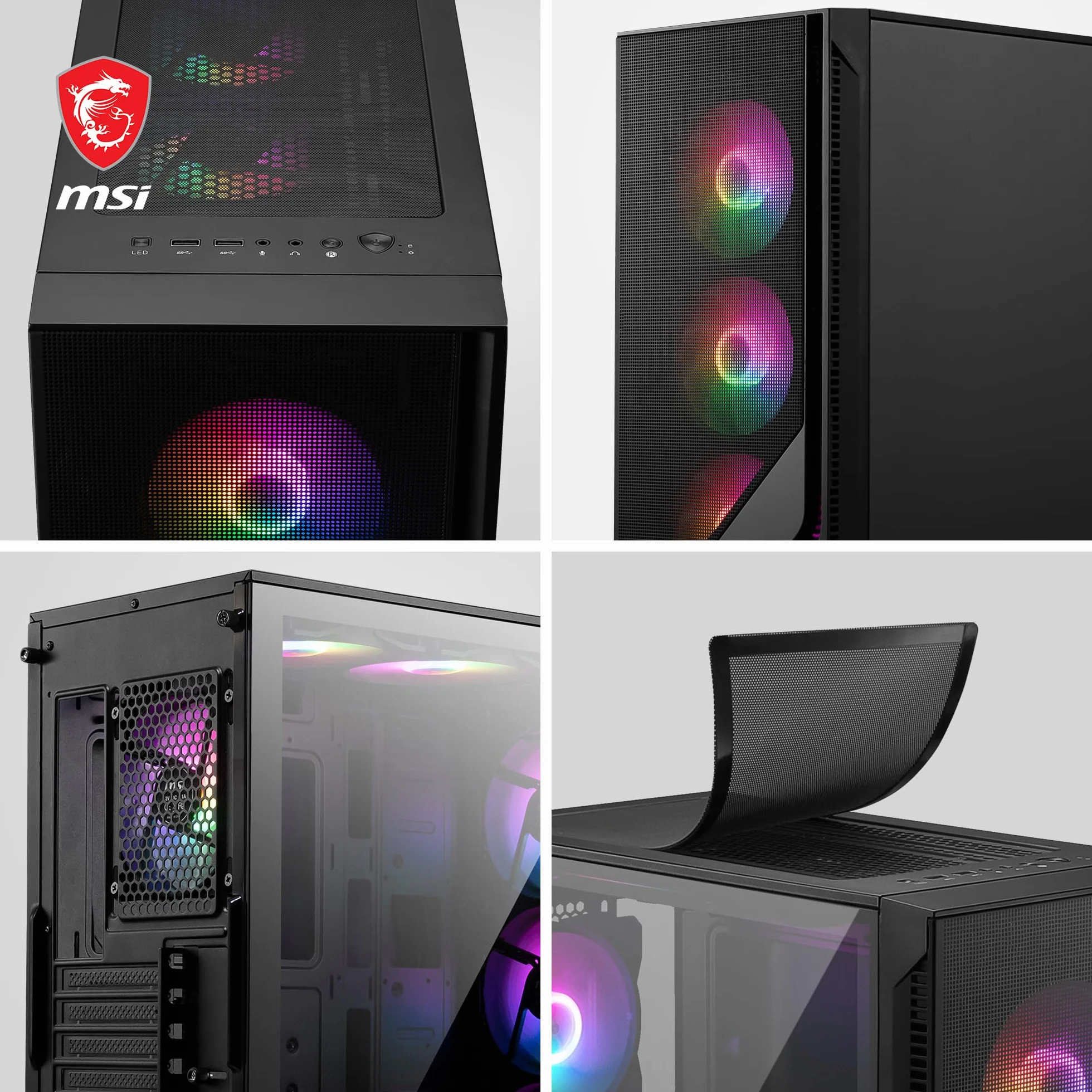 MSI MAG Forge 120A Boîtier PC Moyen Tour ATX, Micro-ATX, Mini-ITX, Verre Trempé, Façade Mesh, 6 Ventilateurs Auto-RGB 120mm