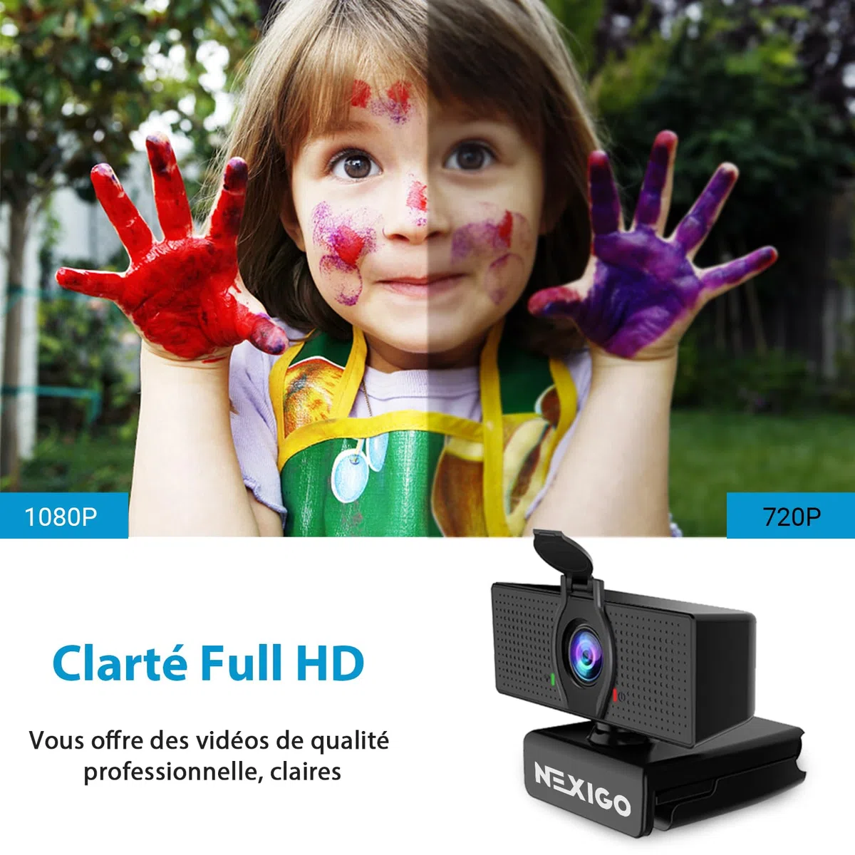 NexiGo N60 1080P Webcam Full HD avec Microphone, Champ de Vision Ajustable, Caméra USB pour Ordinateur